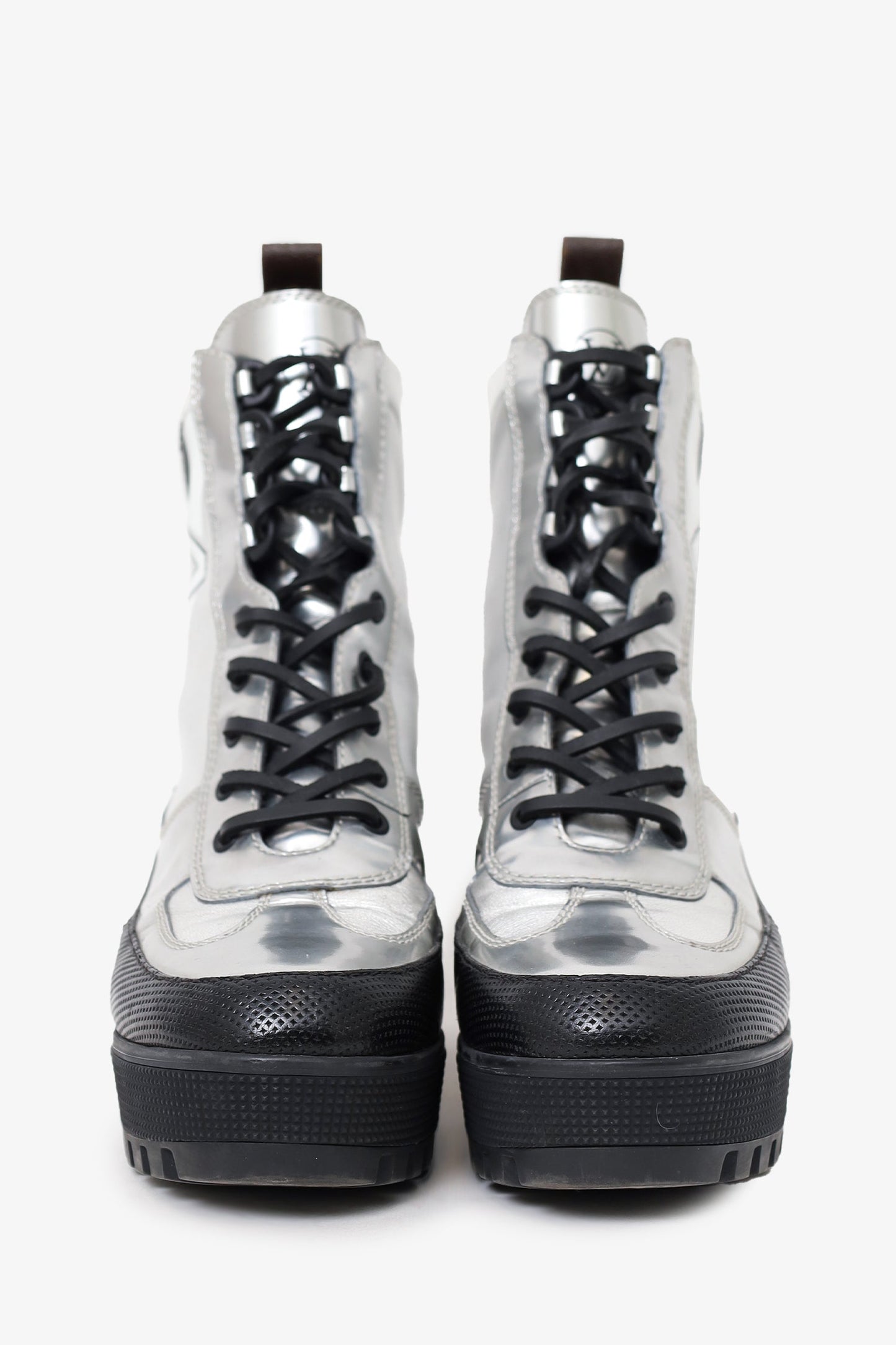 Louis Vuitton Silver Leather Spaceship Laureate Platform Desert Boots Size 38