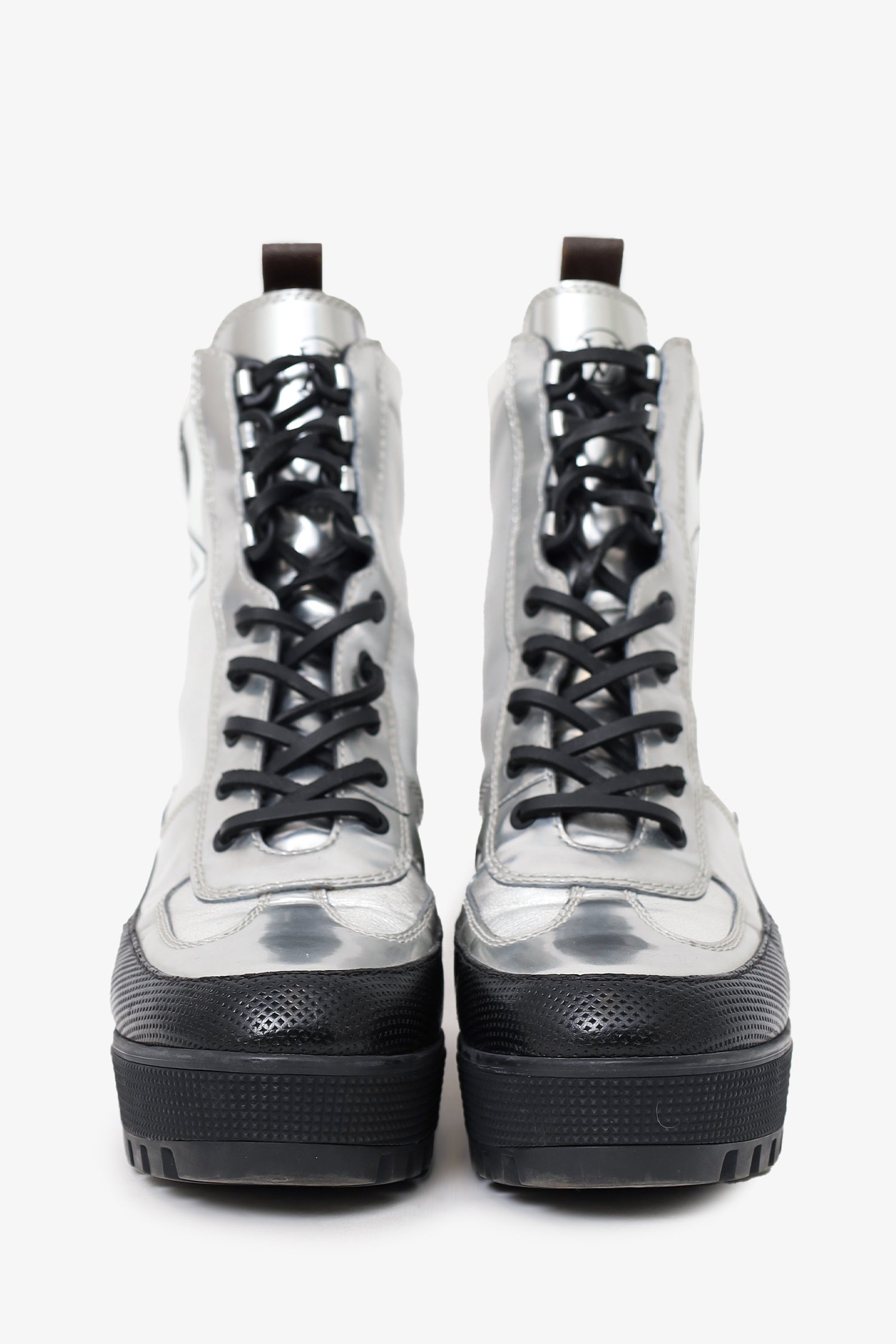 Louis Vuitton Silver Leather Spaceship Laureate Platform Desert Boots Size 38