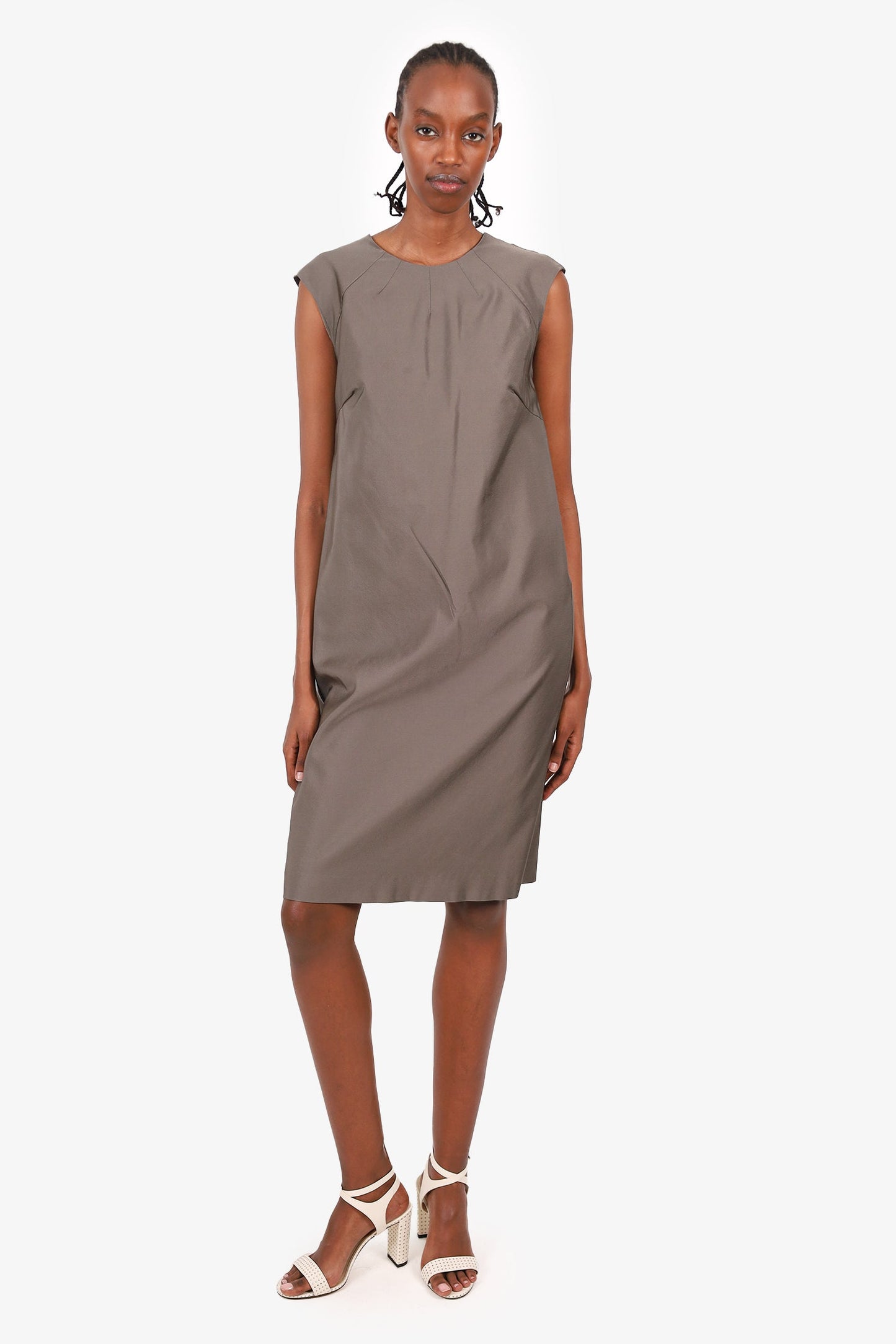 Prada Handbag Wool Silk Grey Sleeveless Dress Gray