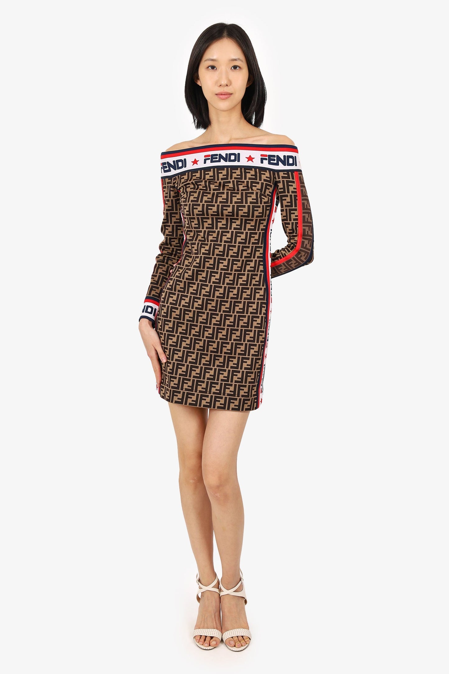 Fendi Shoulder Bag Zucca Print Off The Shoulder Bodycon Brown