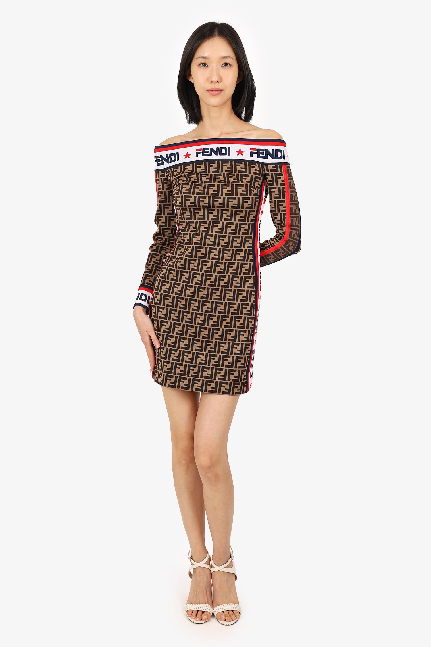 Fendi Shoulder Bag Zucca Print Off The Shoulder Bodycon Brown