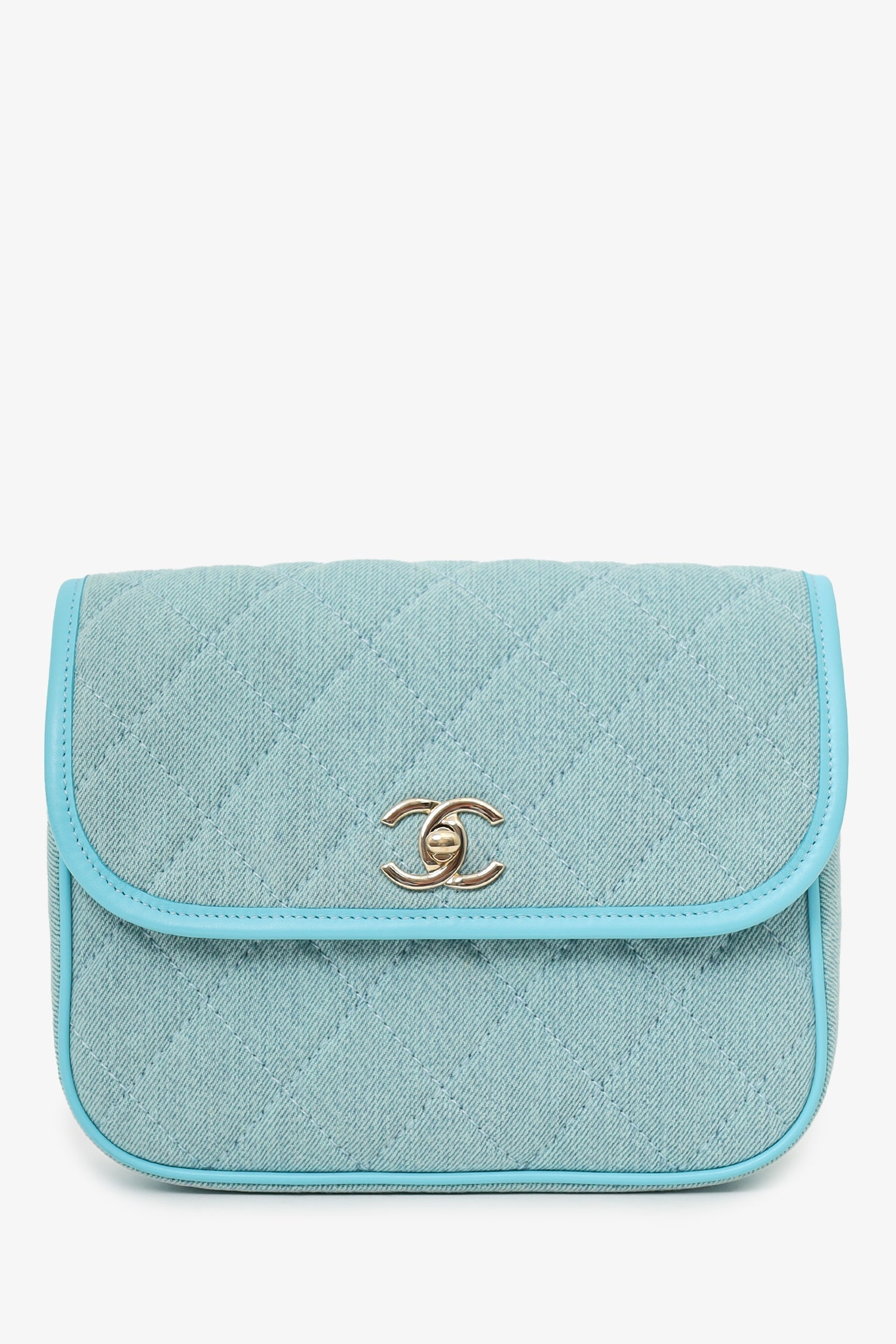 Chanel™ Blue Denim Quilted Cc Small Messenger Flap Bag