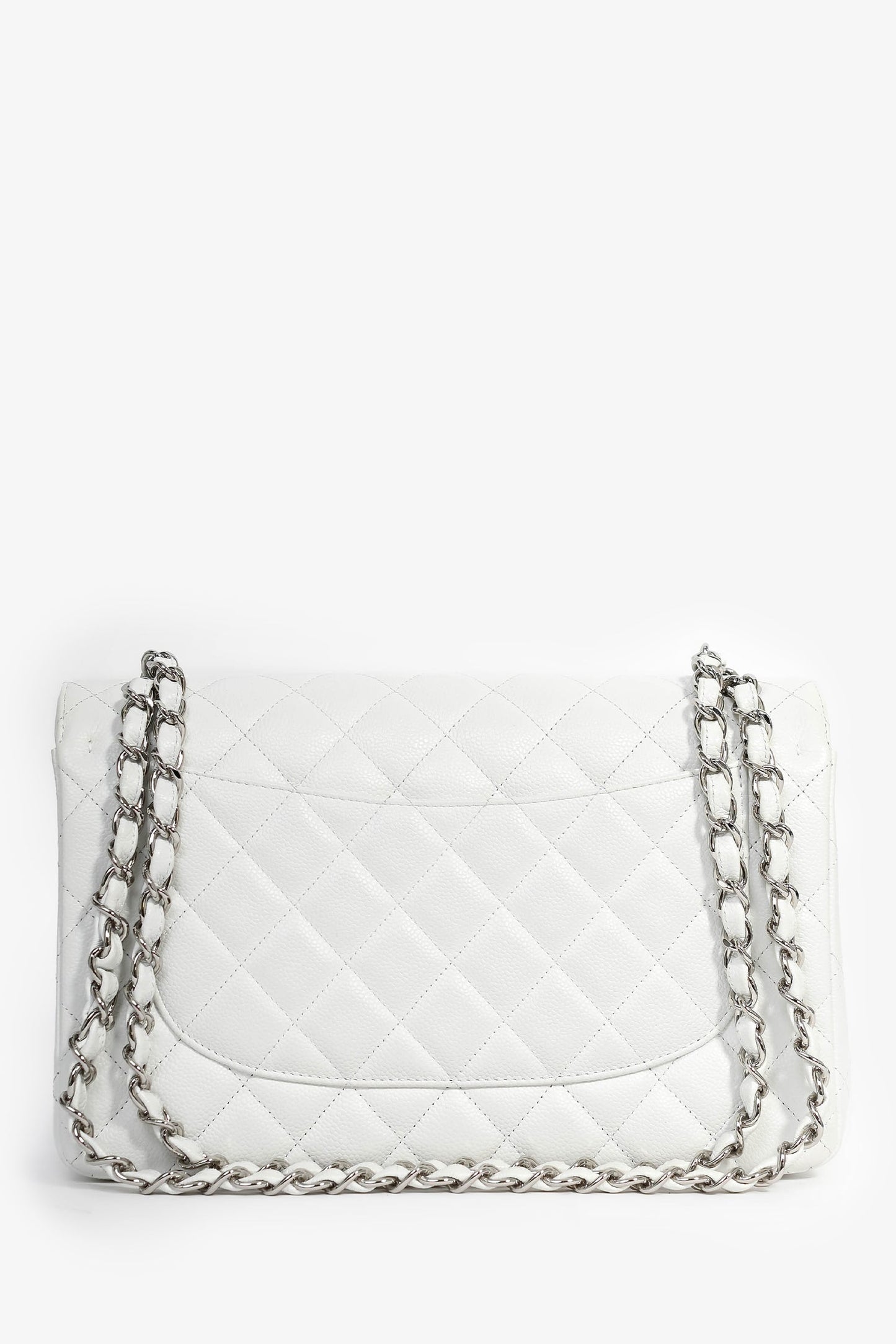 Chanel™ White Caviar Leather Jumbo Double Flap Shoulder Bag