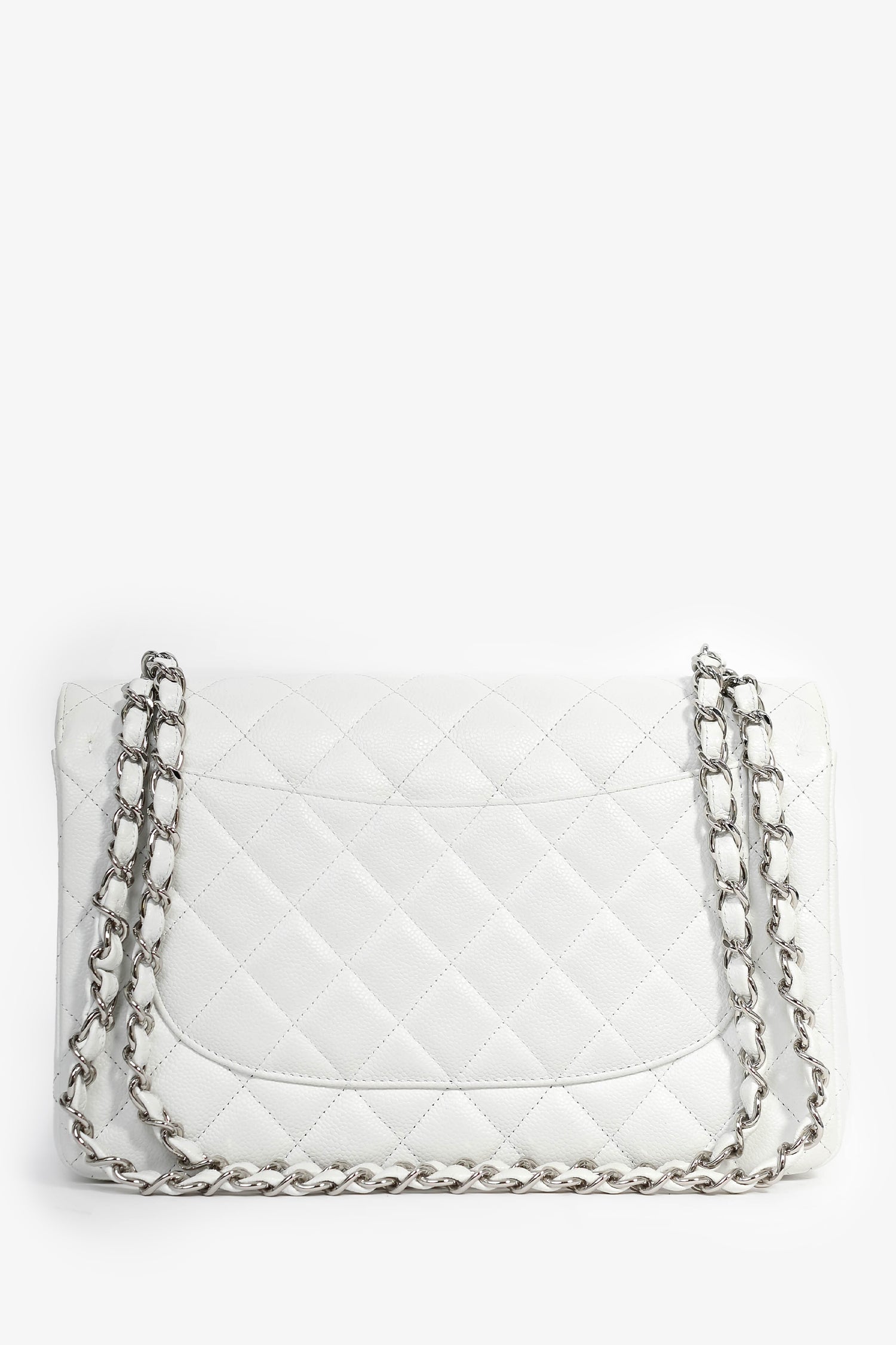 Chanel™ White Caviar Leather Jumbo Double Flap Shoulder Bag
