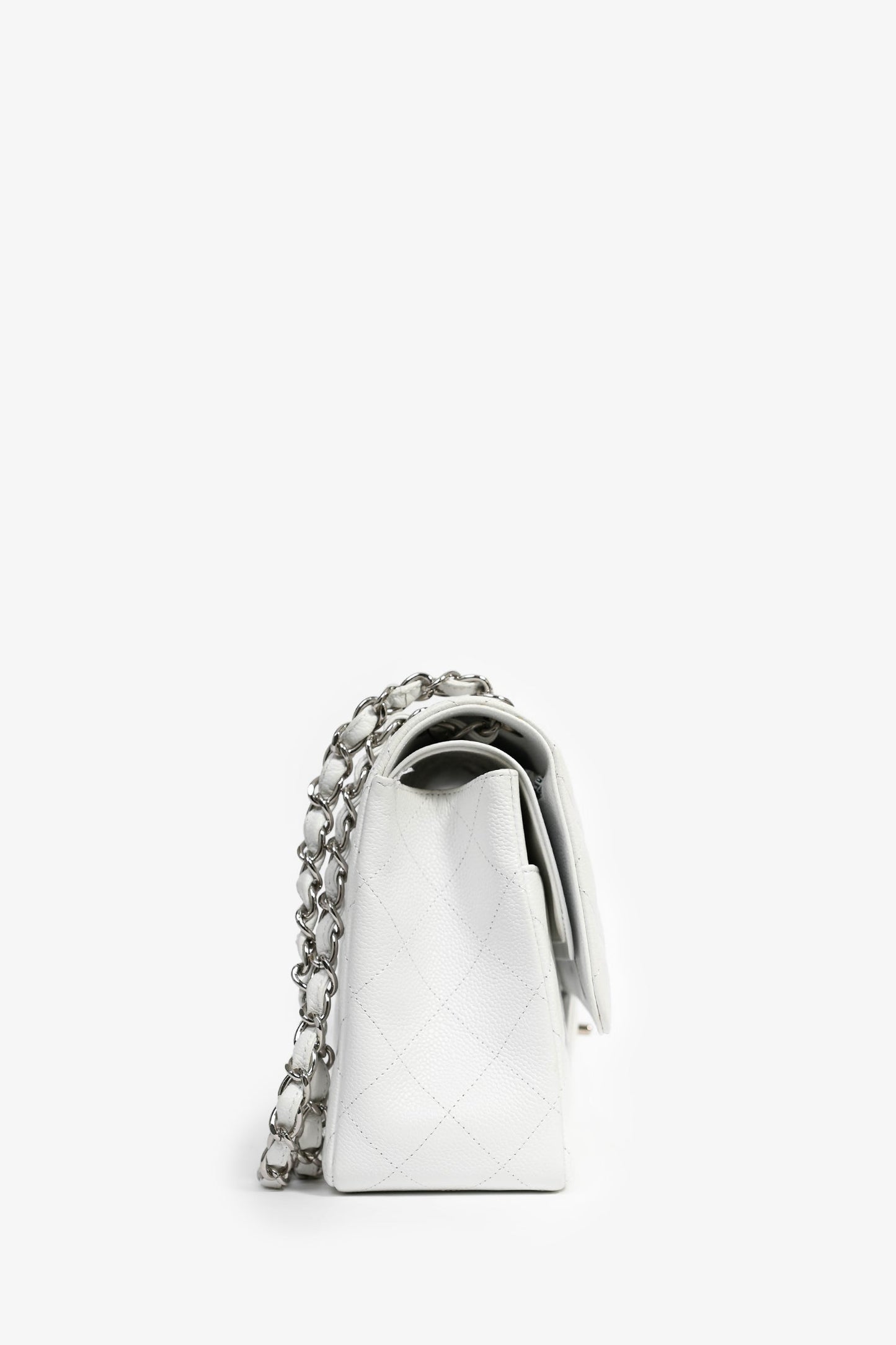 Chanel™ White Caviar Leather Jumbo Double Flap Shoulder Bag