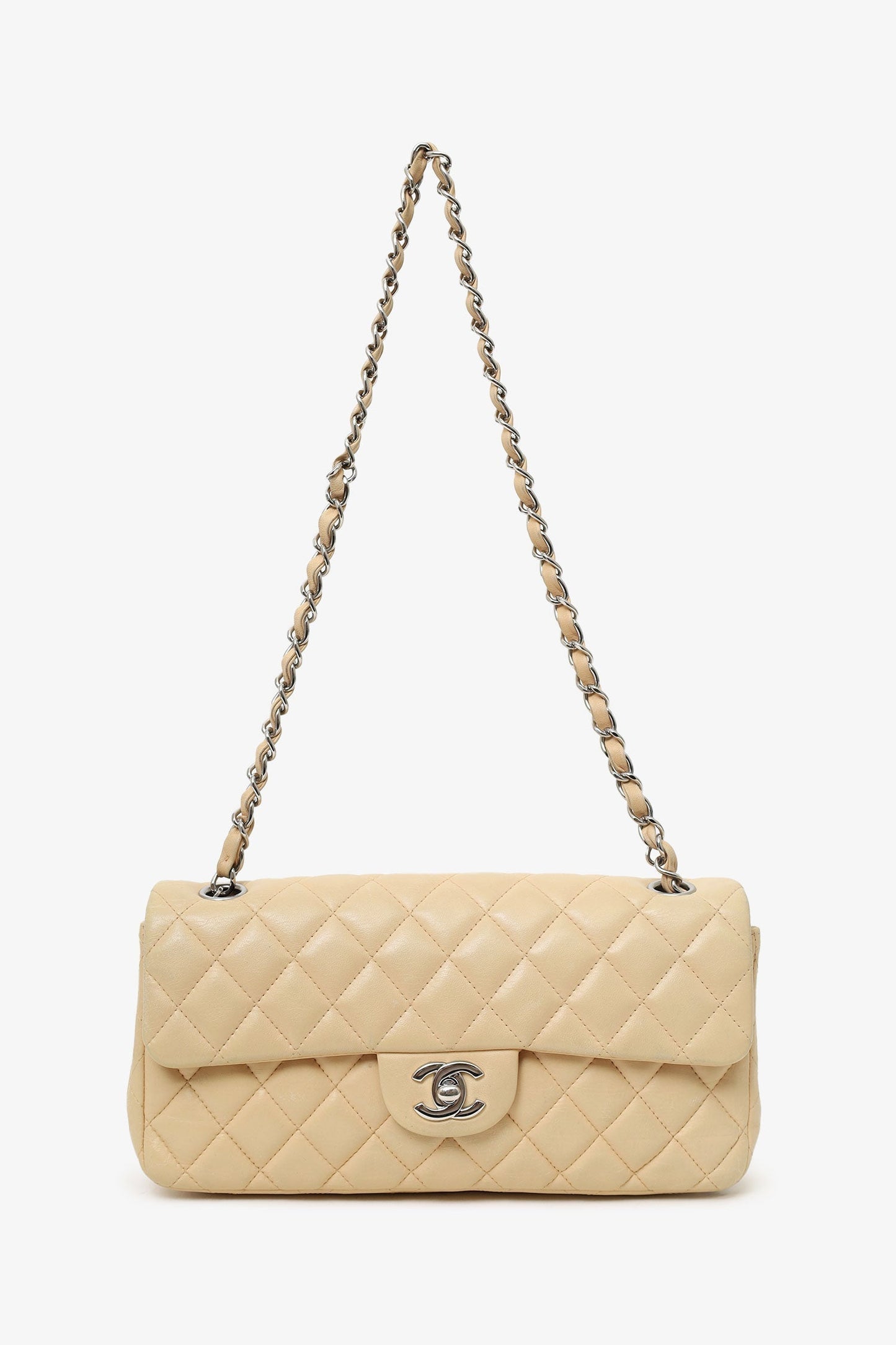 Chaneltm 2010 11 Beige Quilted Lambskin East/west Single Flap Bag