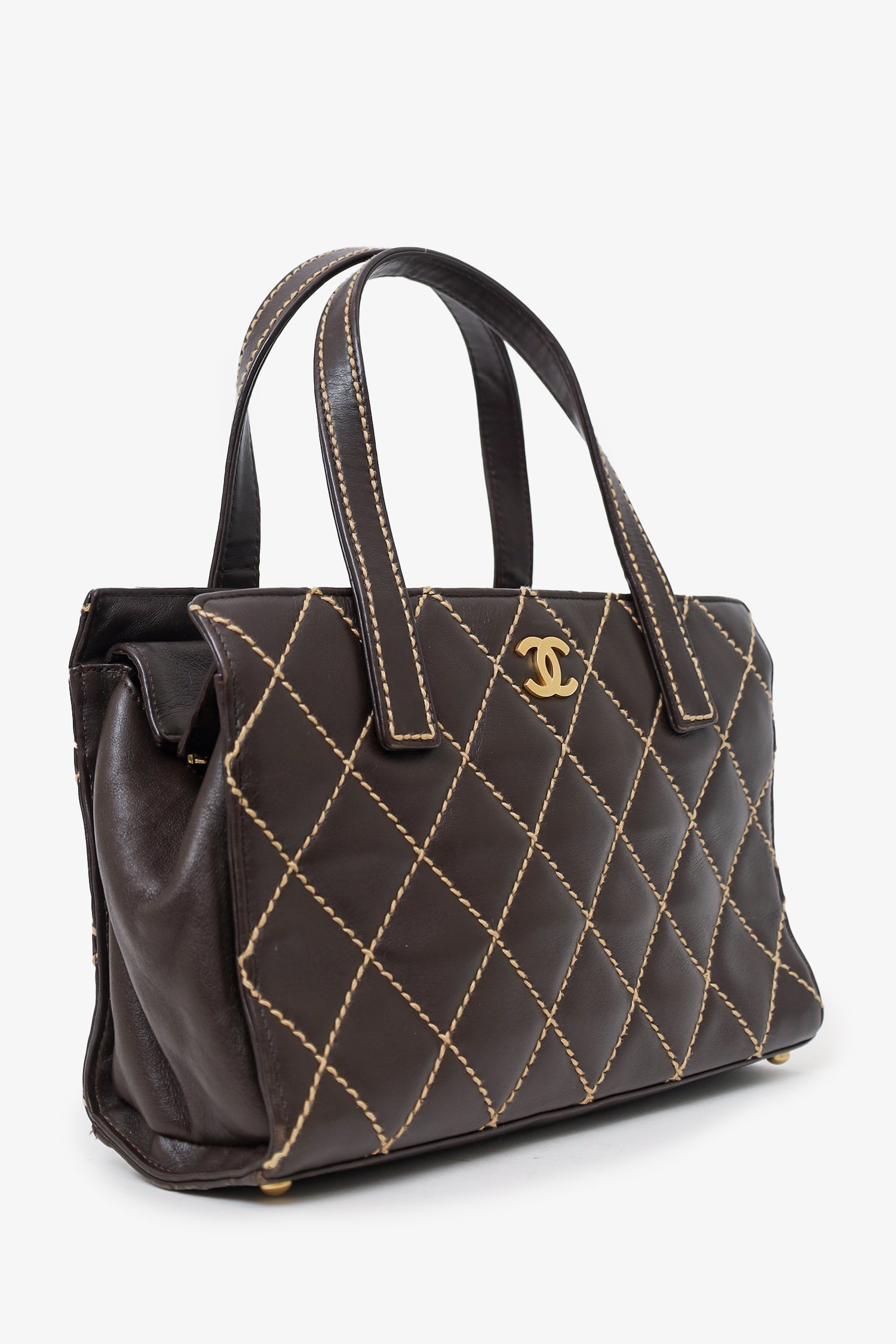 Chanel™ -05 Brown Leather Wild Stitch Coco Mark Leather Tote Bag