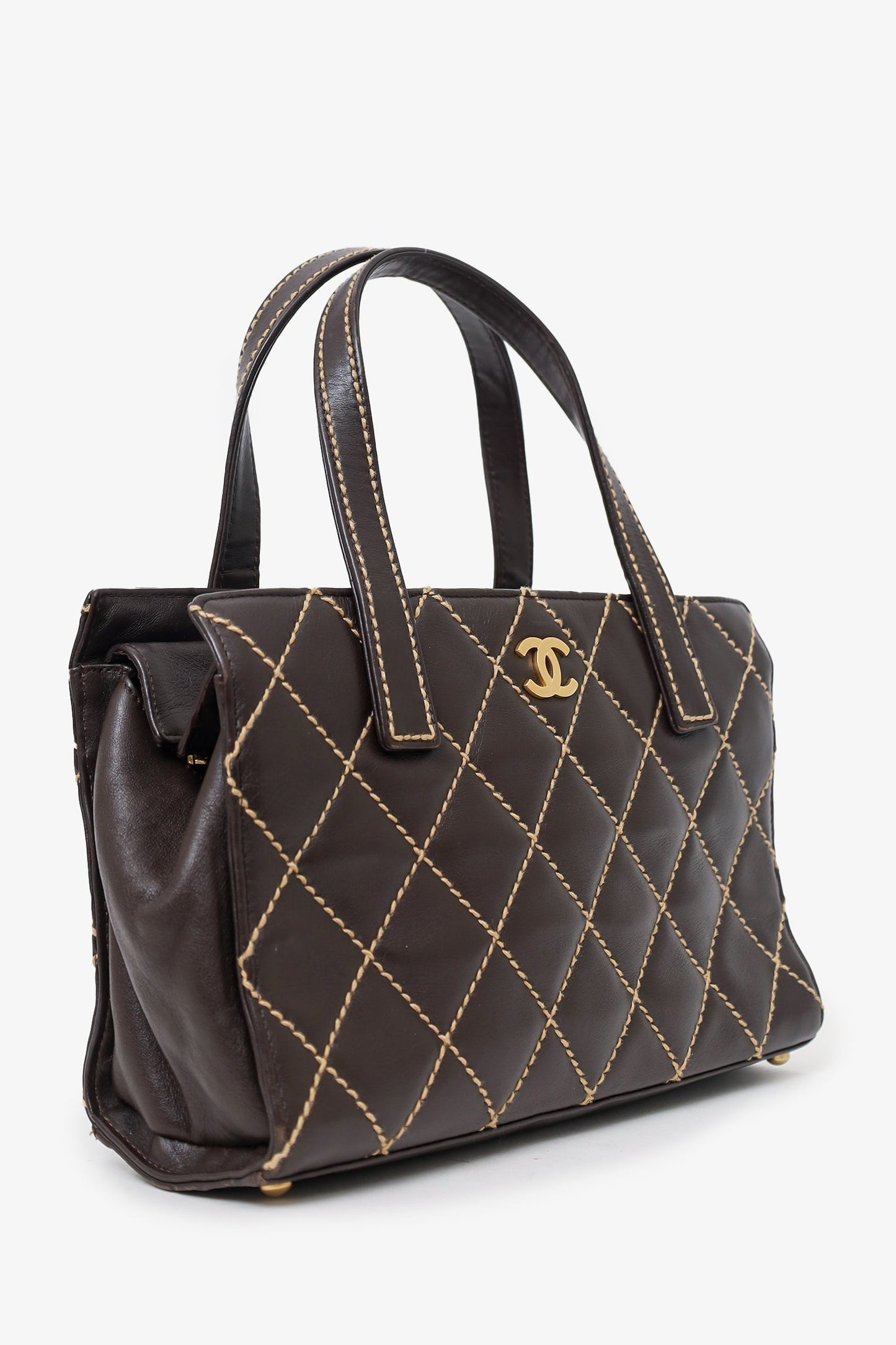 Chaneltm 2004 05 Brown Leather Wild Stitch Coco Mark Leather Tote Bag