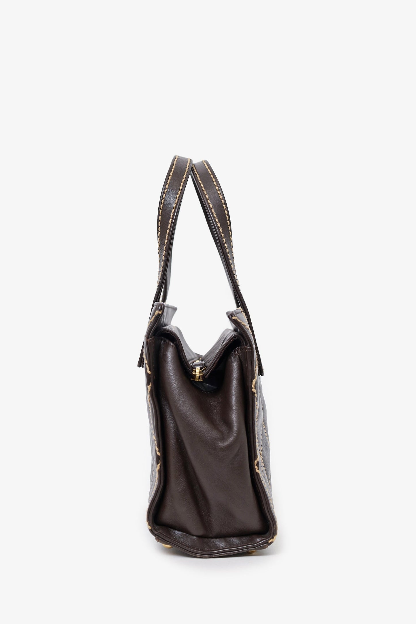 Chanel™ -05 Brown Leather Wild Stitch Coco Mark Leather Tote Bag