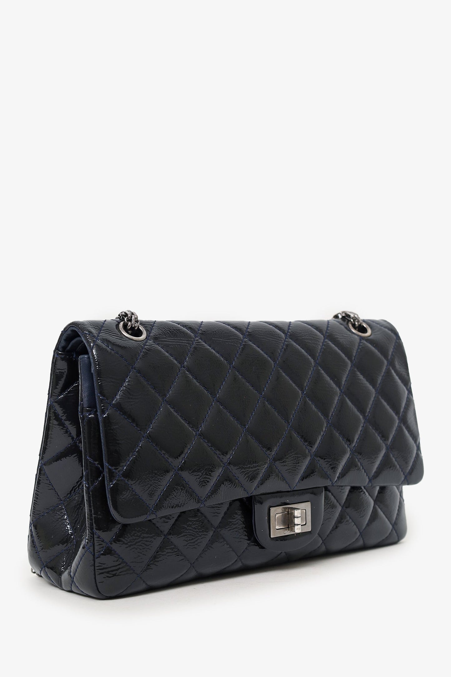 Chanel™ -11 Navy Patent Leather Reissue 227 Double Flap Bag