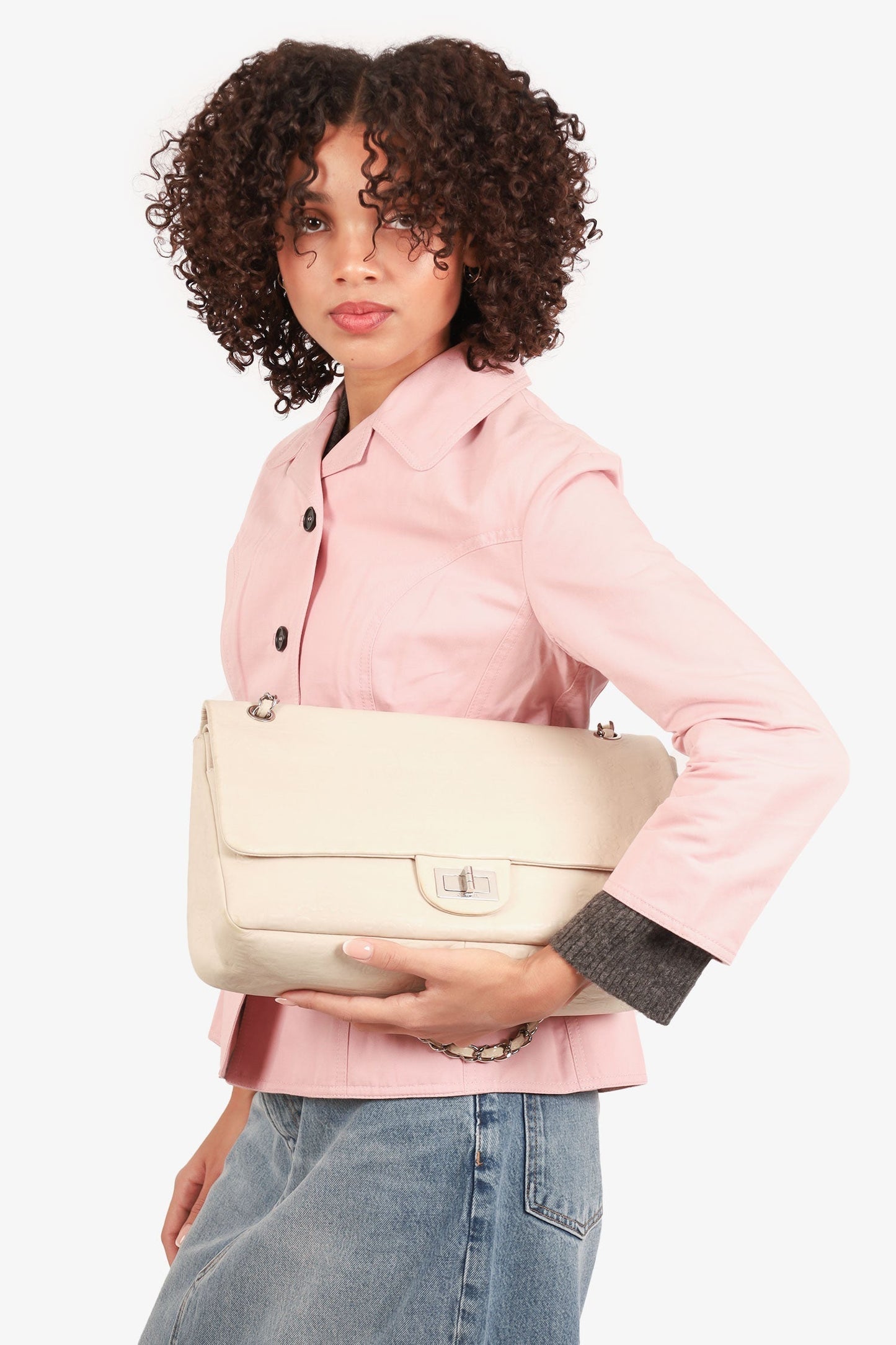 Chaneltm 2008 09 White Embossed CC Calfskin Unlimited Reissue 228 Flap Bag