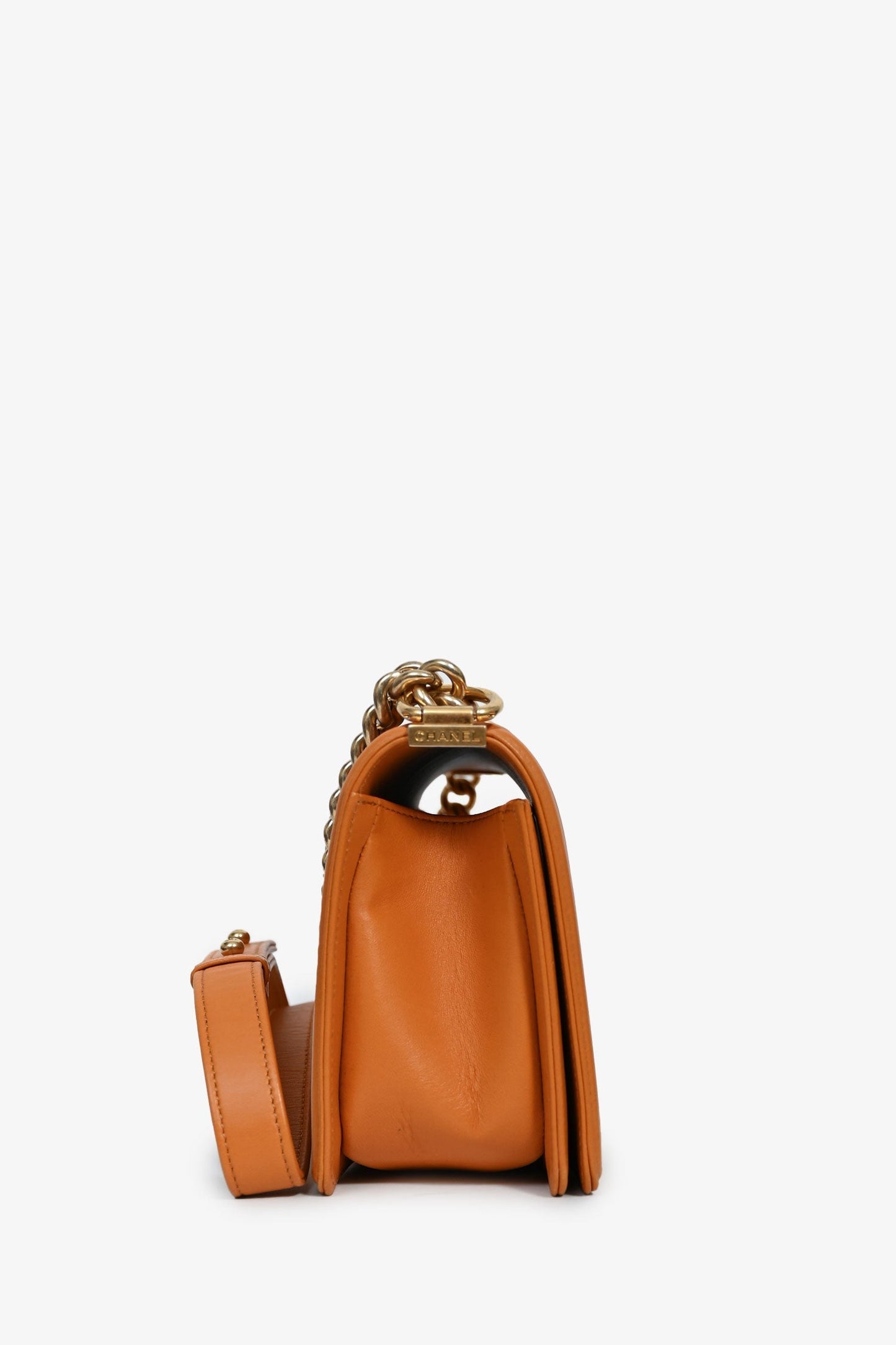 Chaneltm 2016 17 Orange Quilted Lambskin Medium Boy Bag