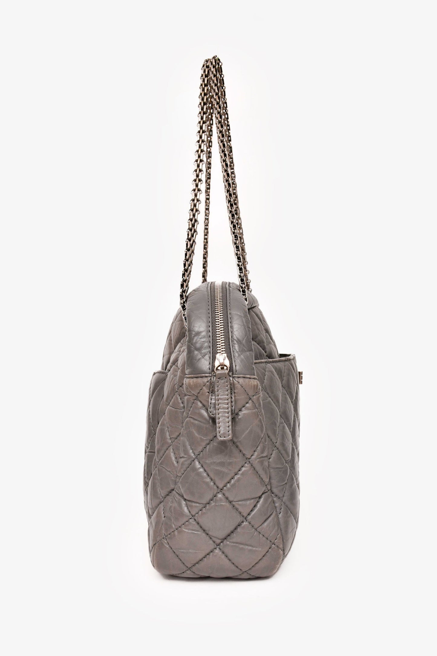 Chanel™ 2008-2009 Grey Crackled Leather Quilted Reissue Camera Bag (As Is)