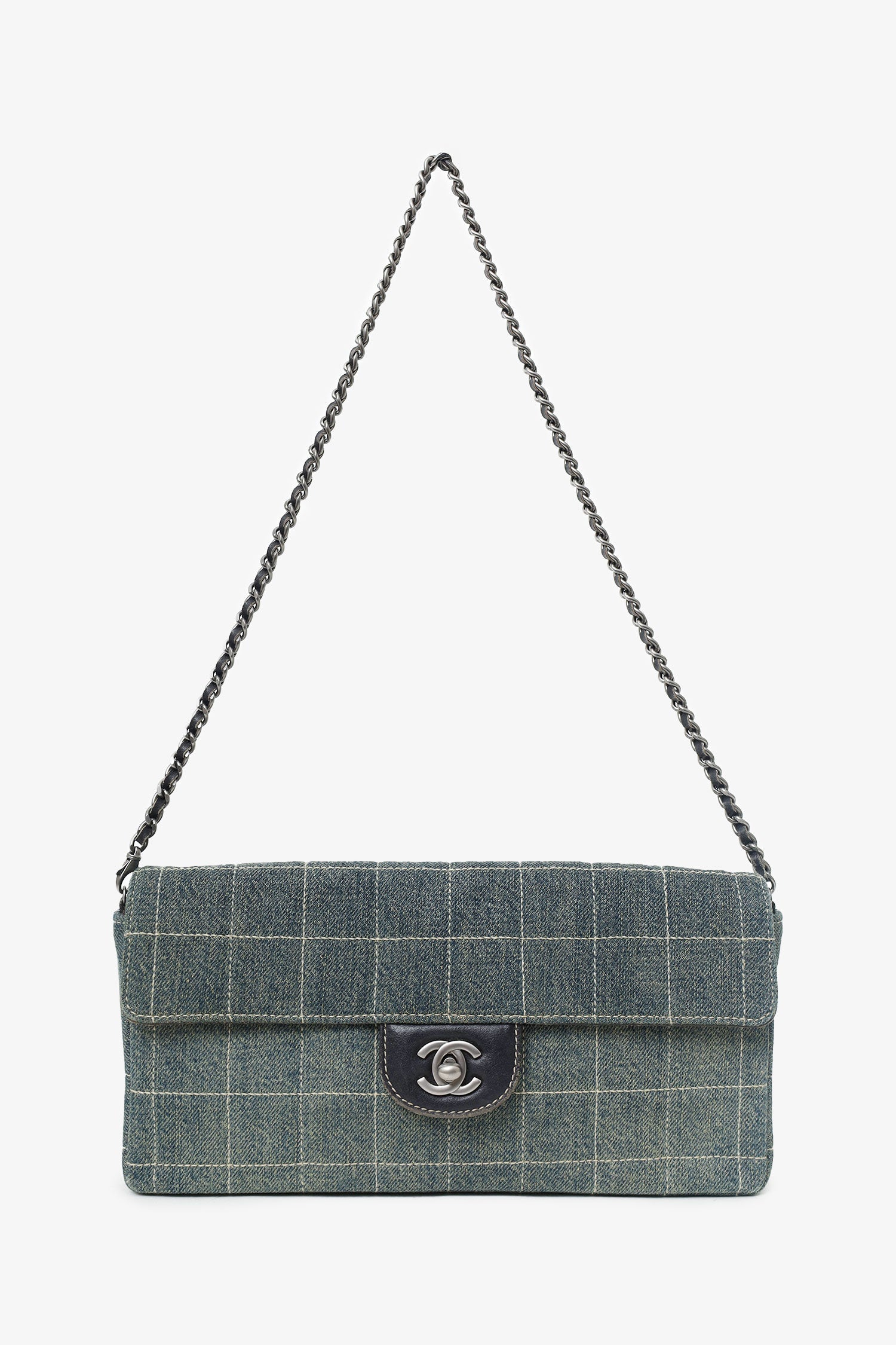 Chaneltm 2000 02 Blue Denim East West Chocolate Bar Shoulder Bag