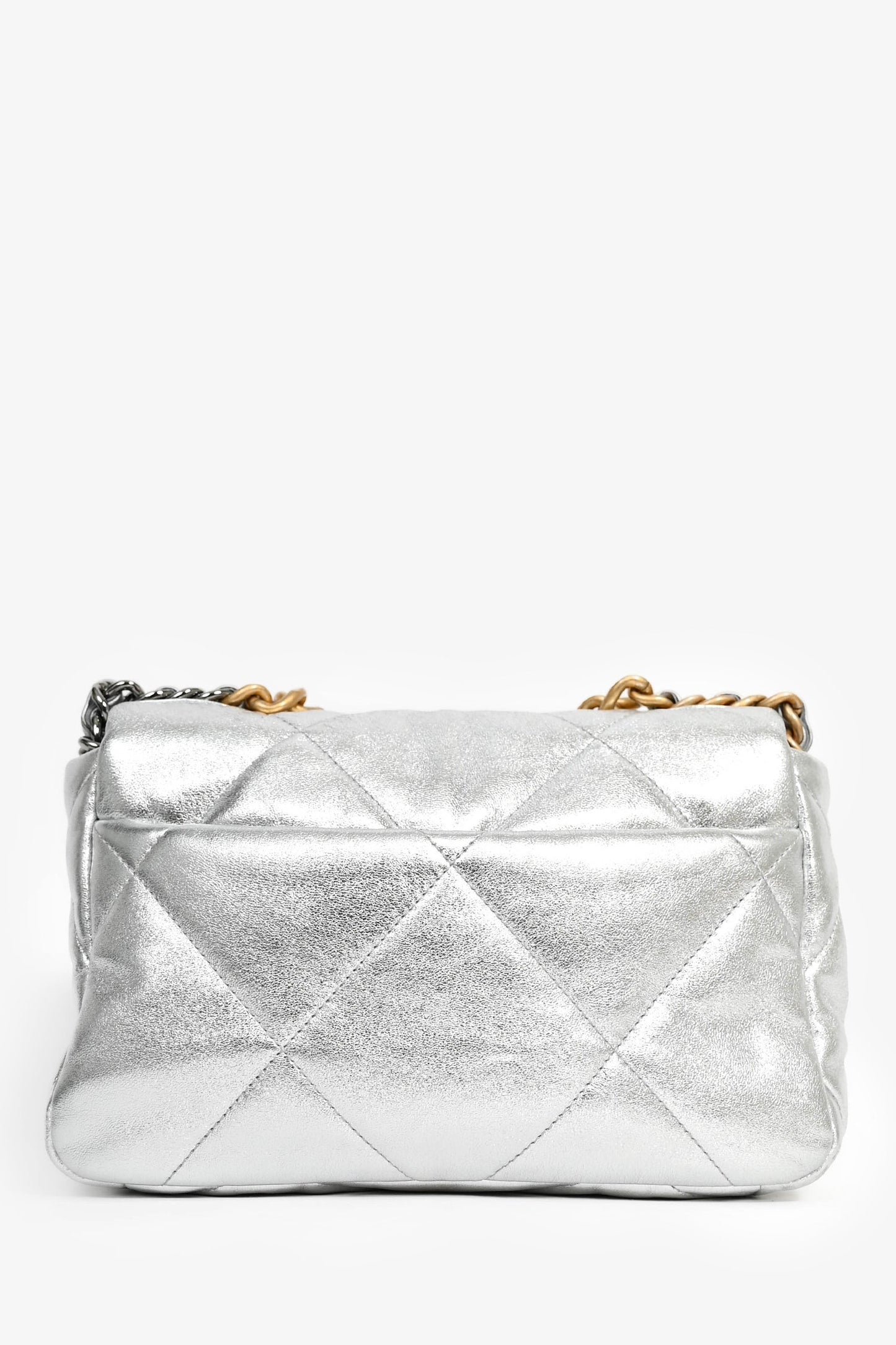 Chanel™ Silver Lambskin Medium 19 Flap Bag
