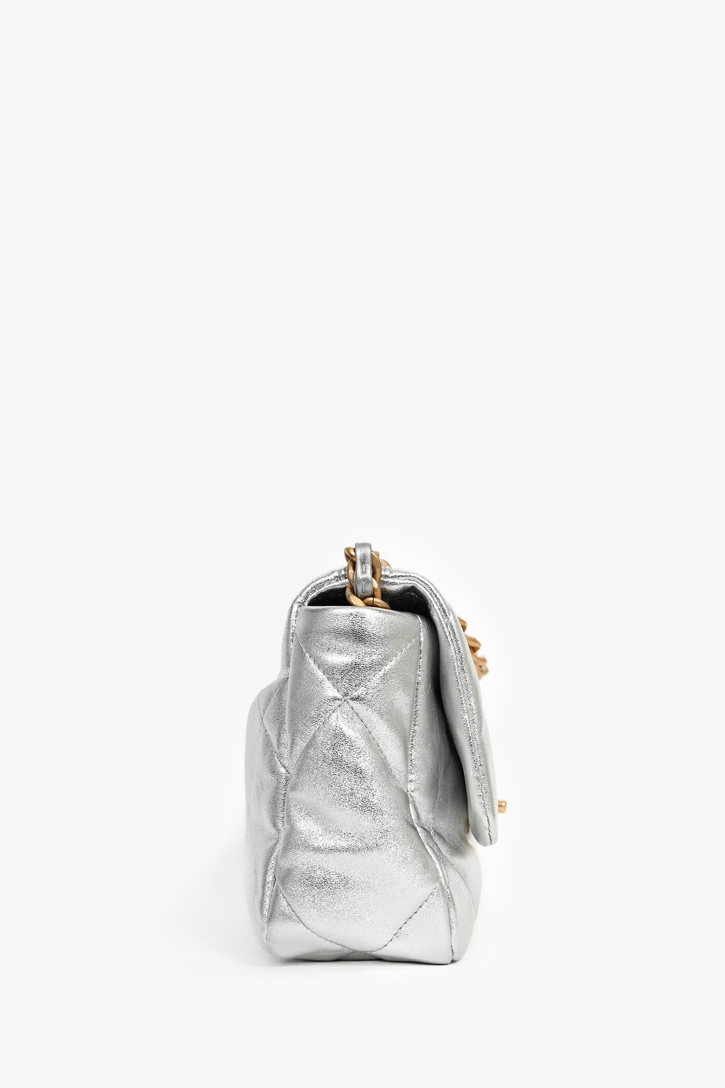 Chanel™ 2020 Silver Lambskin Medium 19 Flap Bag