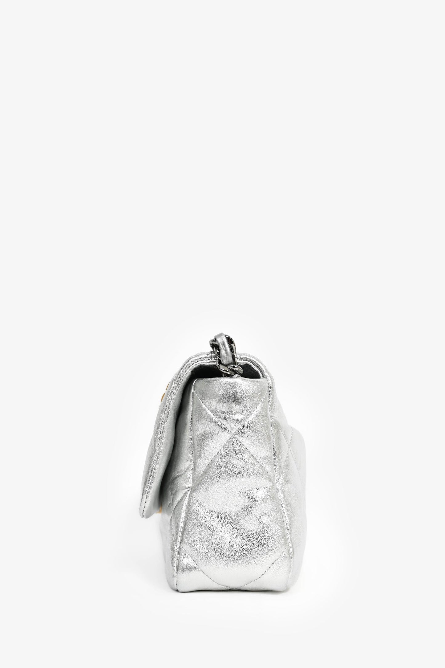 Chanel™ Silver Lambskin Medium 19 Flap Bag