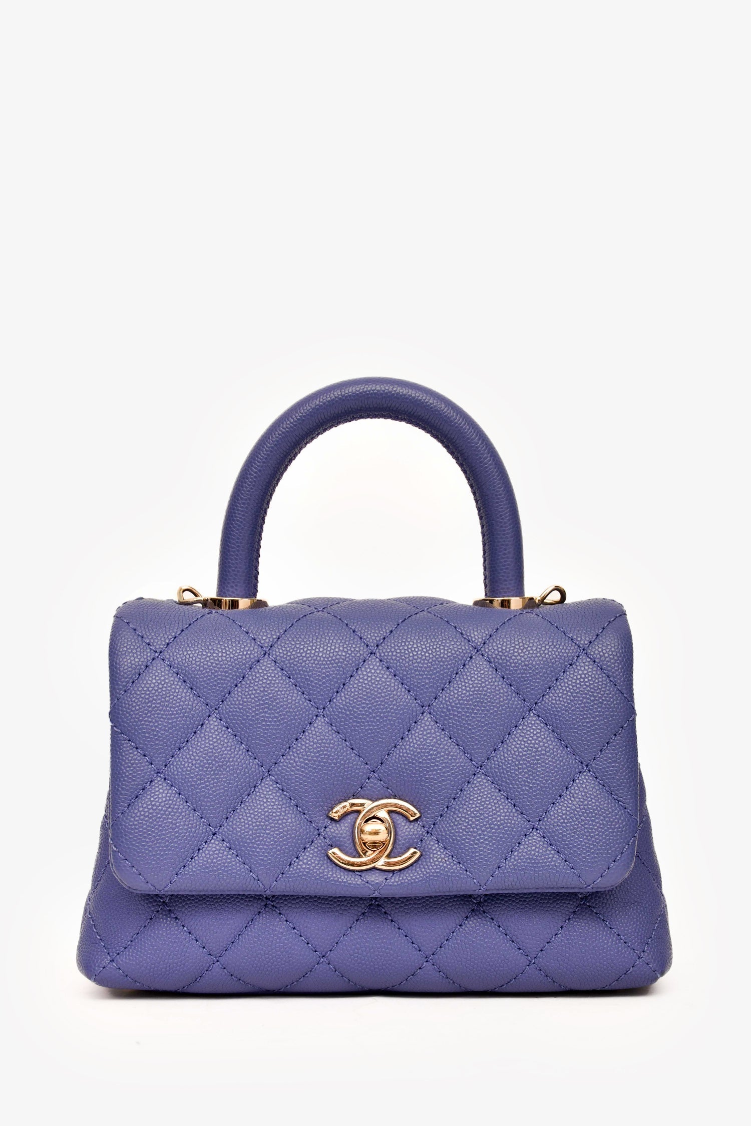 Chanel™ Purple Caviar Leather Mini Coco Top Handle Bag