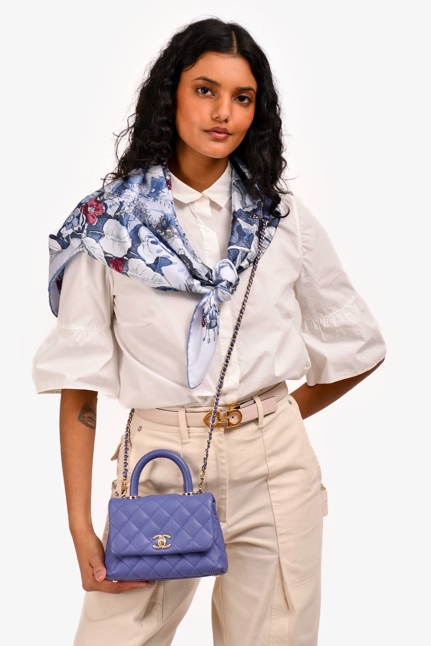 Chanel™ Purple Caviar Leather Mini Coco Top Handle Bag
