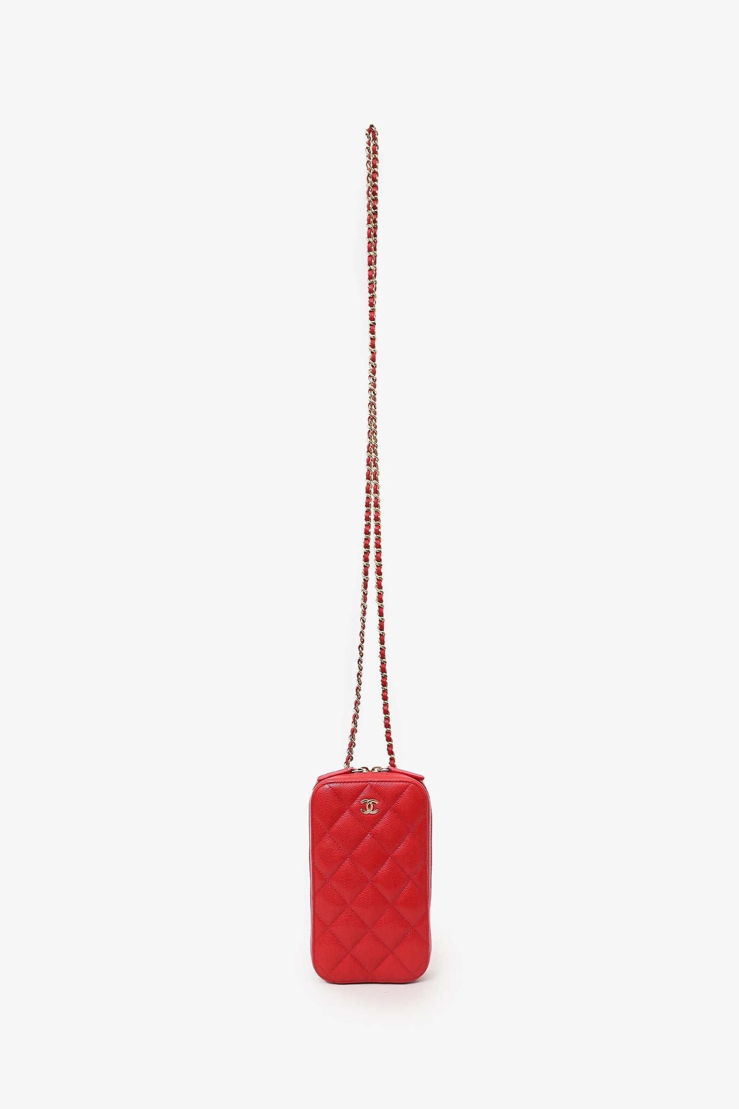 Chaneltm 2019 Red Caviar Vertical Zip Around Phone Chain Bag