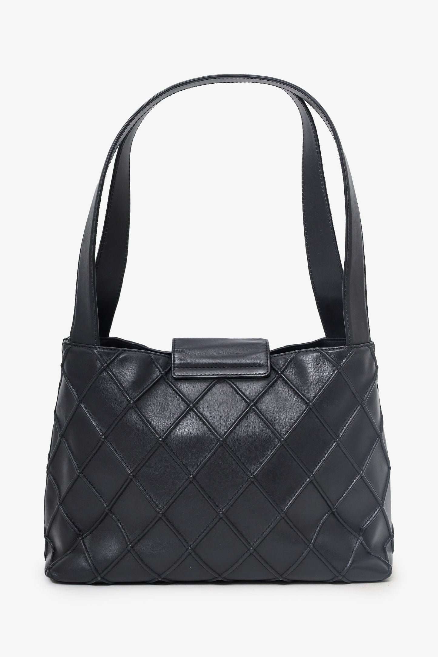Chaneltm 2000 02 Black Leather Diamond Stitch CC Hobo Shoulder Bag with Pouch