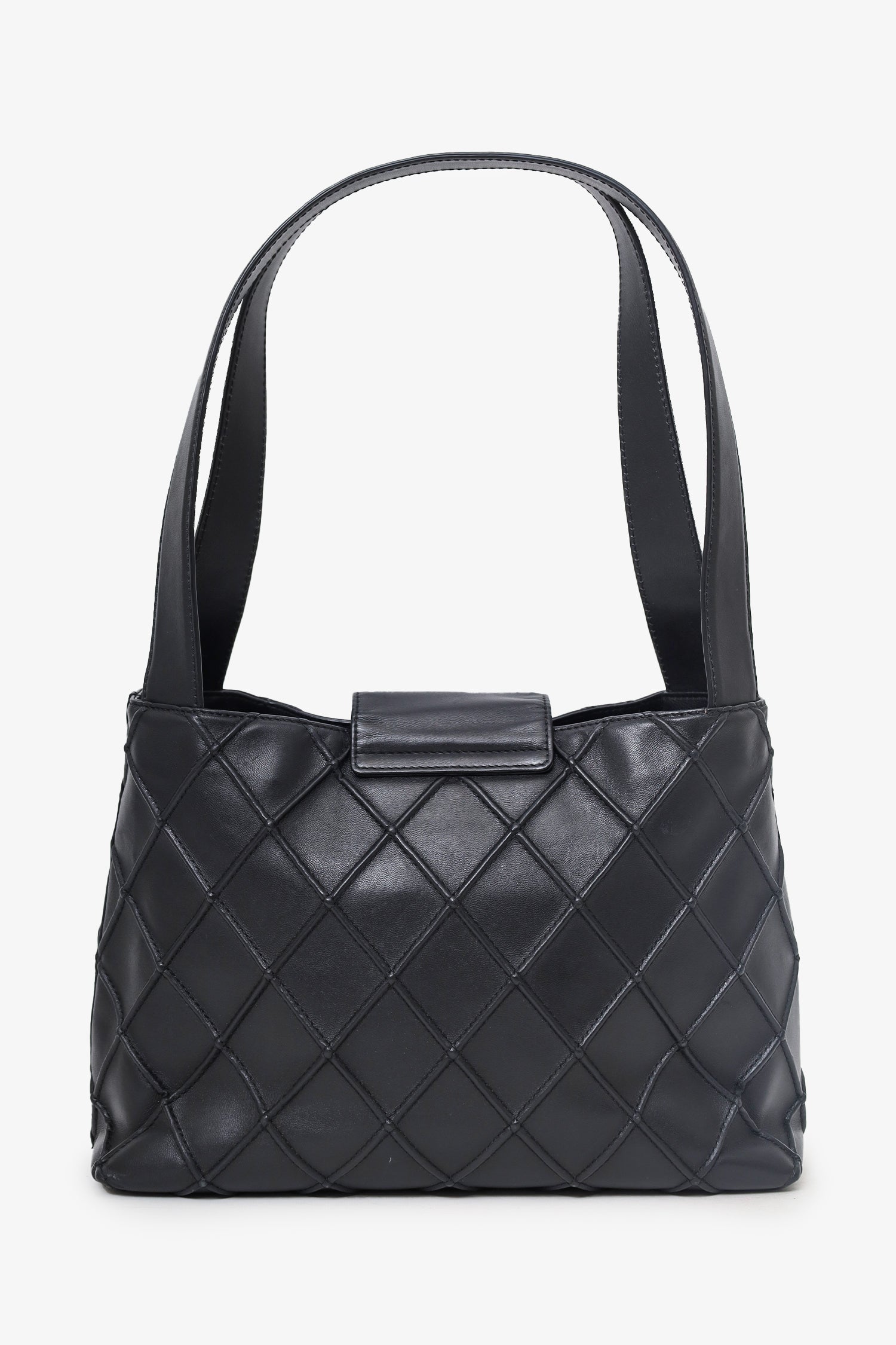 Chaneltm 2000 02 Black Leather Diamond Stitch CC Hobo Shoulder Bag with Pouch