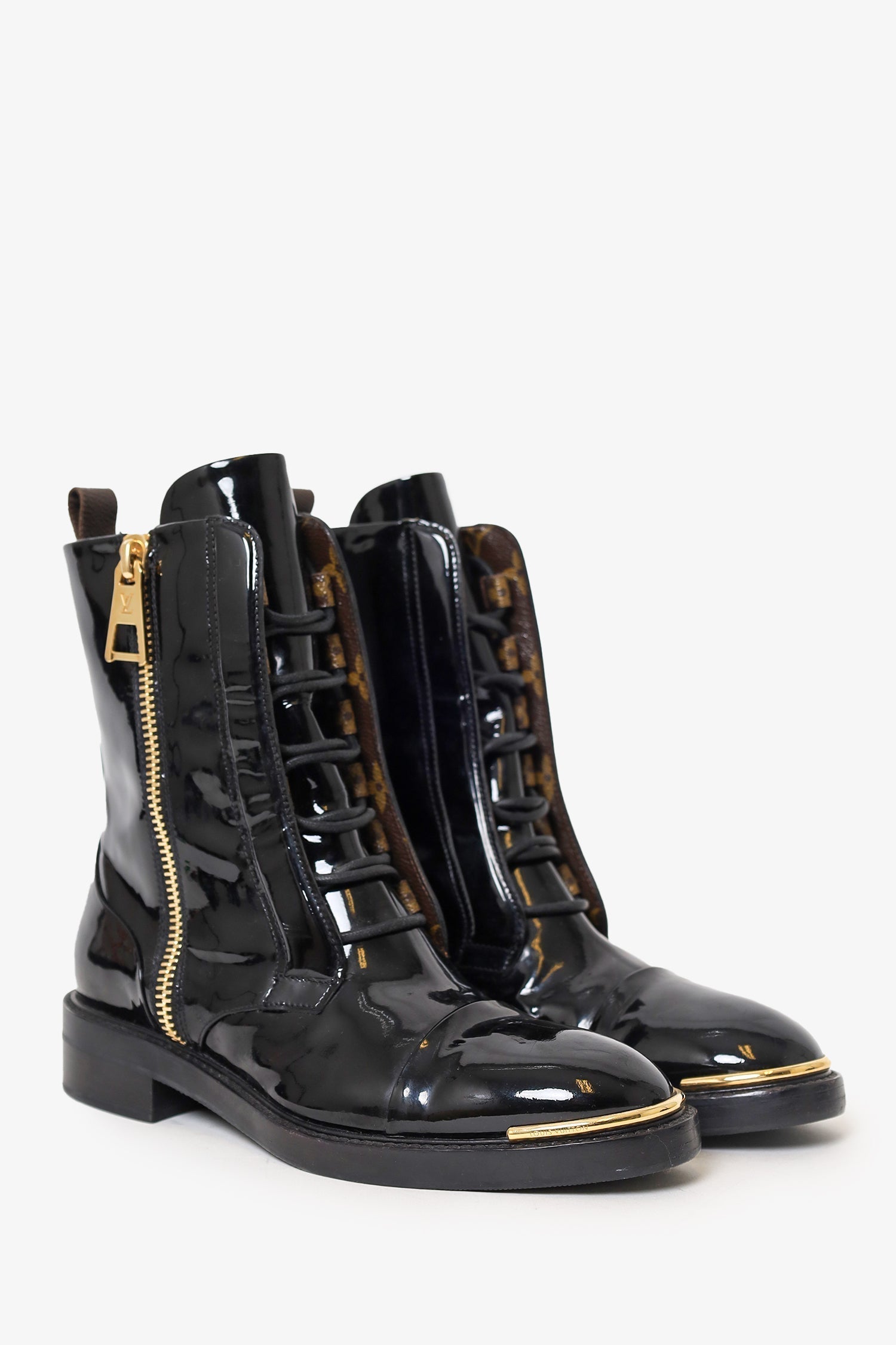 Louis Vuitton Patent Leather Combat Boots Size 37