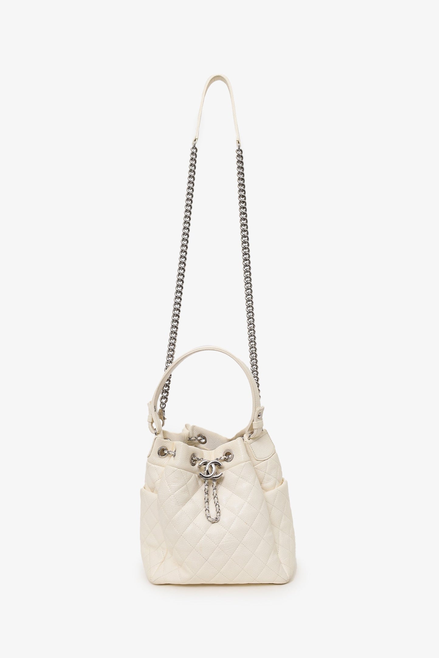 Chaneltm 2019 20 Cream Caviar Leather CC Chain Drawstring Bucket Bag