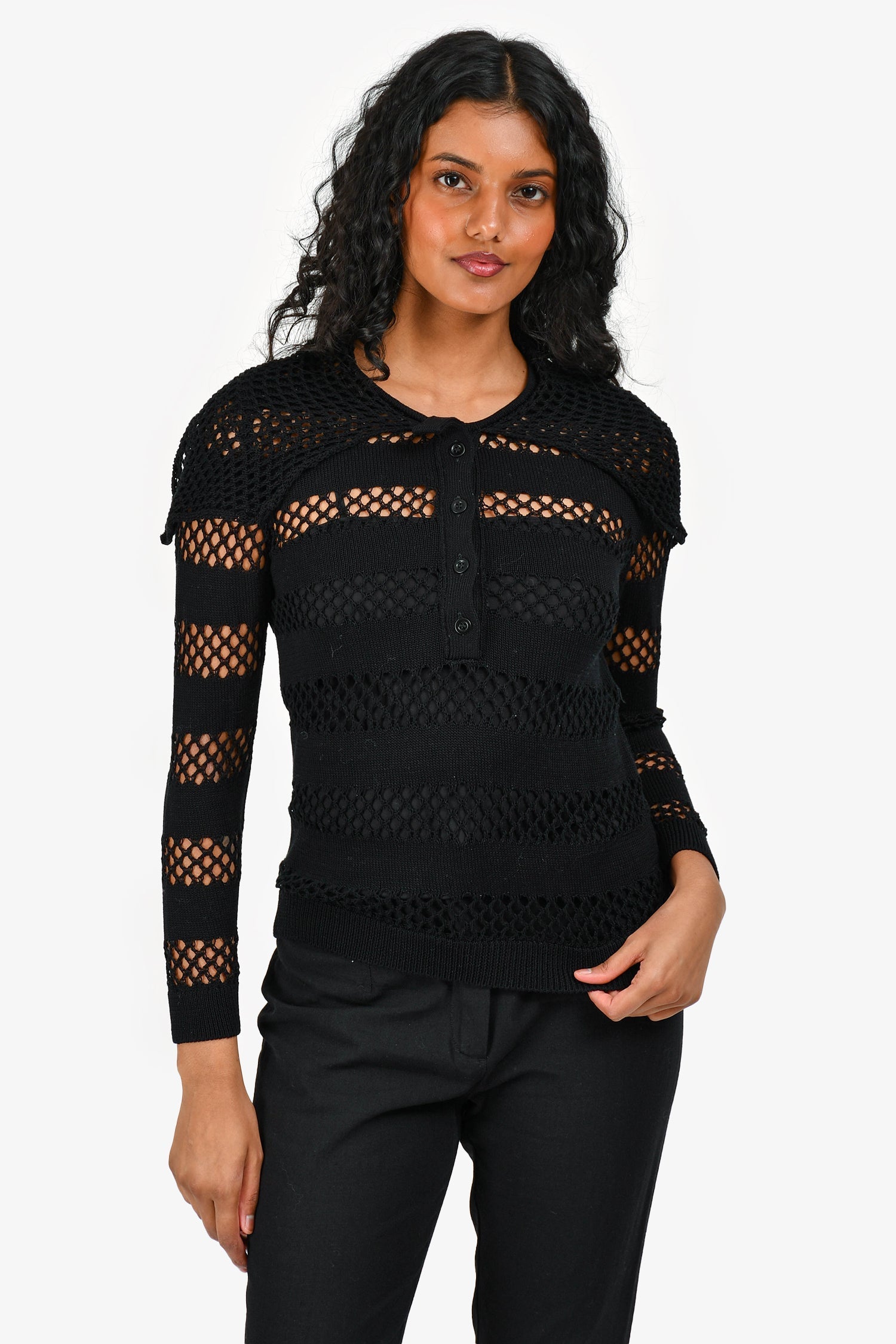 Dior Handbag Christian Crochet Fisherman Sweater with Slip Black