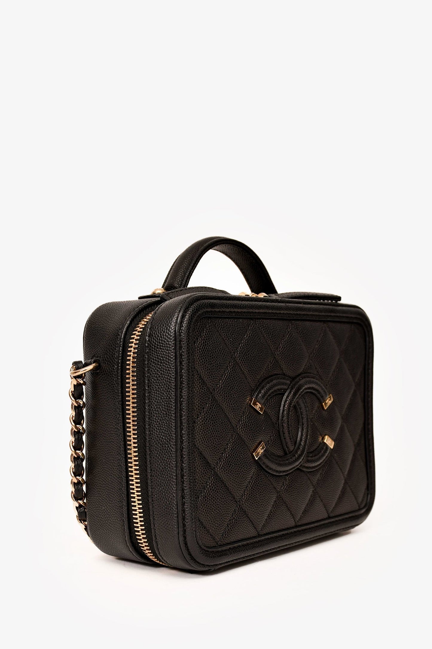 Chanel™ -20 Black Caviar Leather Filigree Small Vanity Case Crossbody