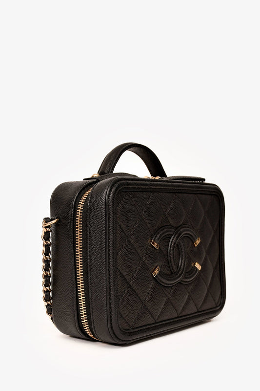 Chaneltm 2019 20 Black Caviar Leather Filigree Small Vanity Case Crossbody