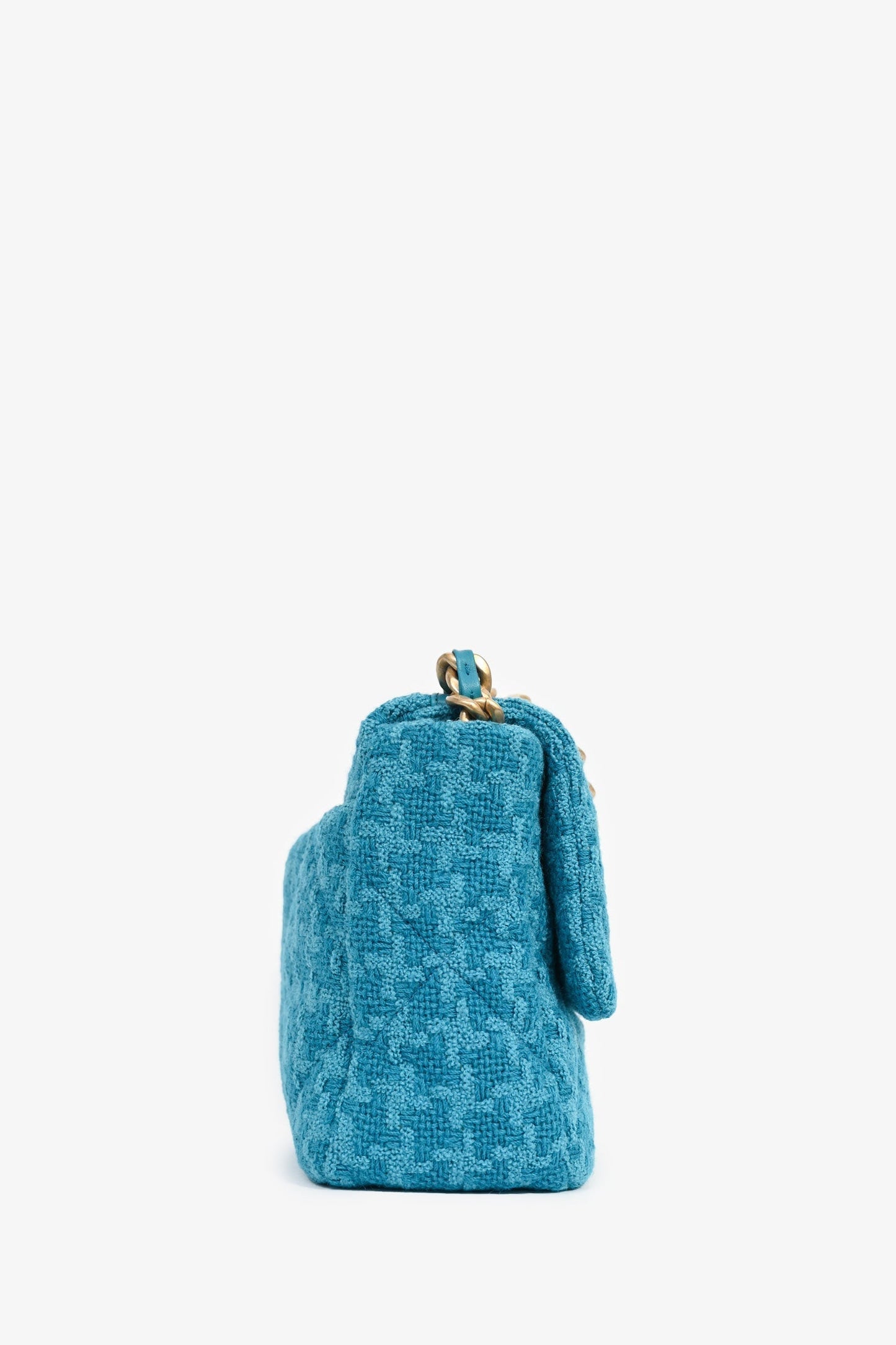 Chanel™ Blue Houndstooth Tweed Large 19 Flap Shoulder Bag
