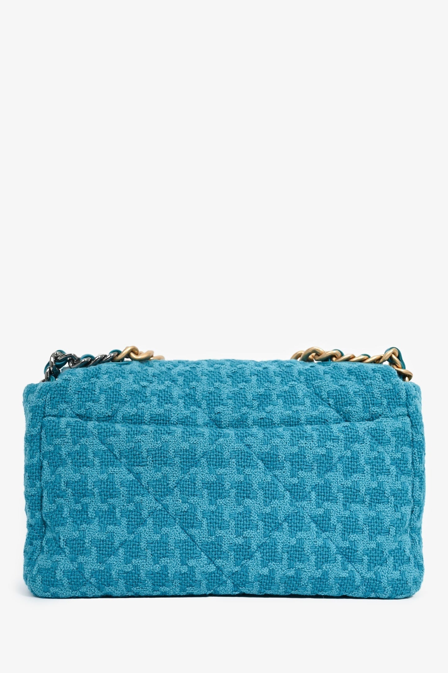 Chaneltm Blue Houndstooth Tweed Large 19 Flap Shoulder Bag