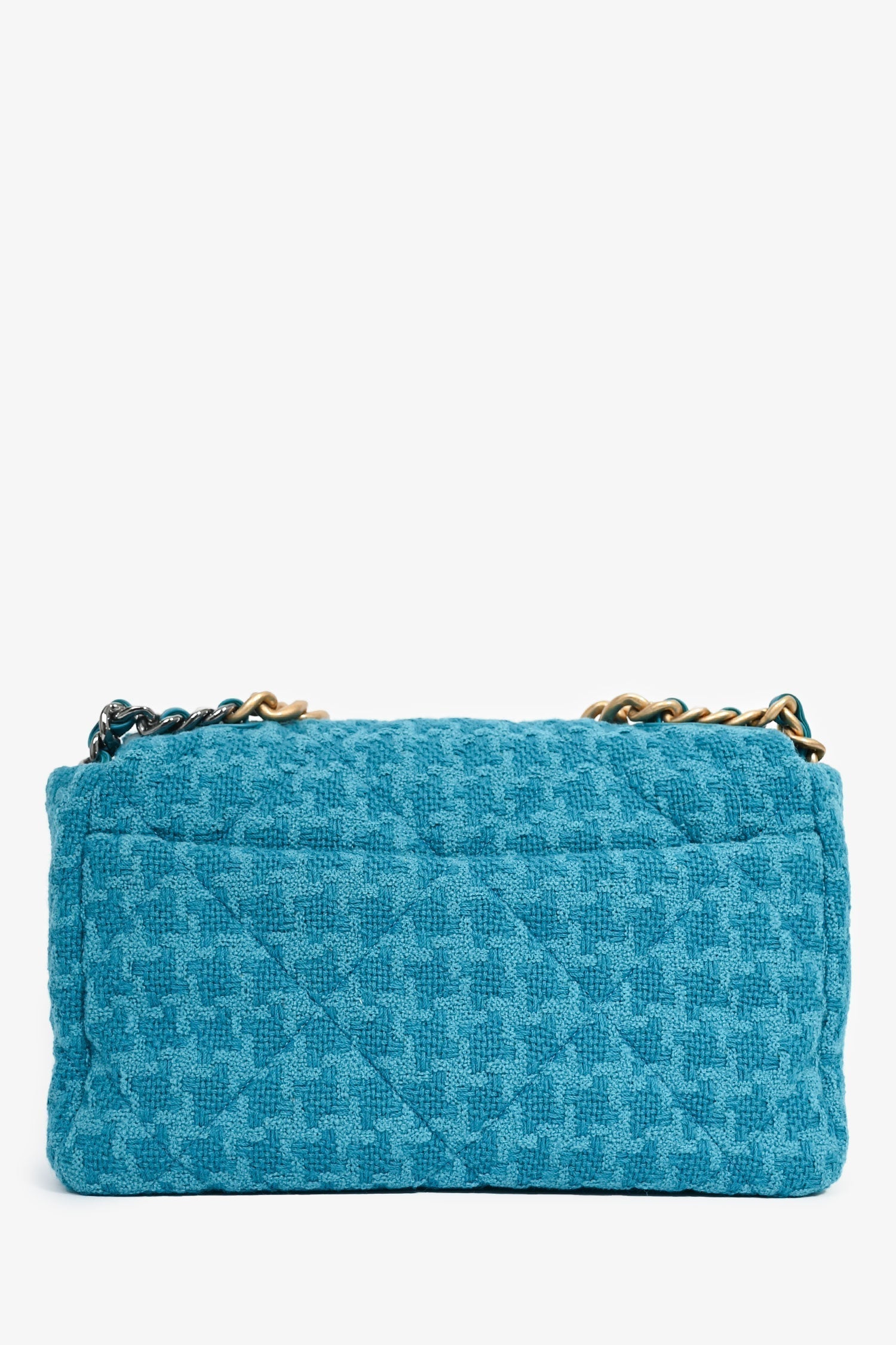 Chaneltm Blue Houndstooth Tweed Large 19 Flap Shoulder Bag