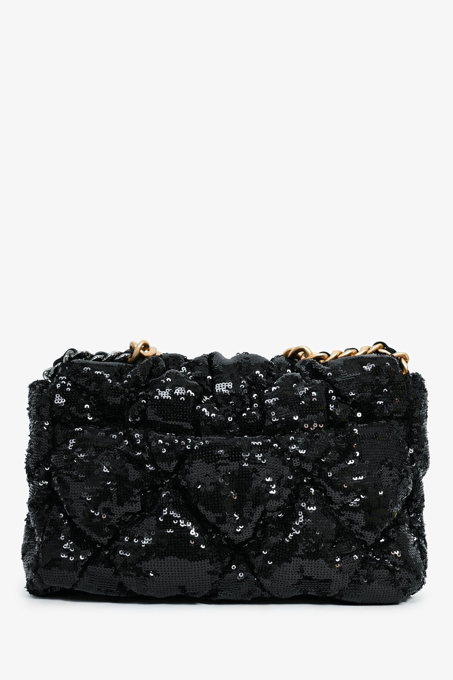 Chaneltm Black Sequin Tweed Large 19 Flap Bag