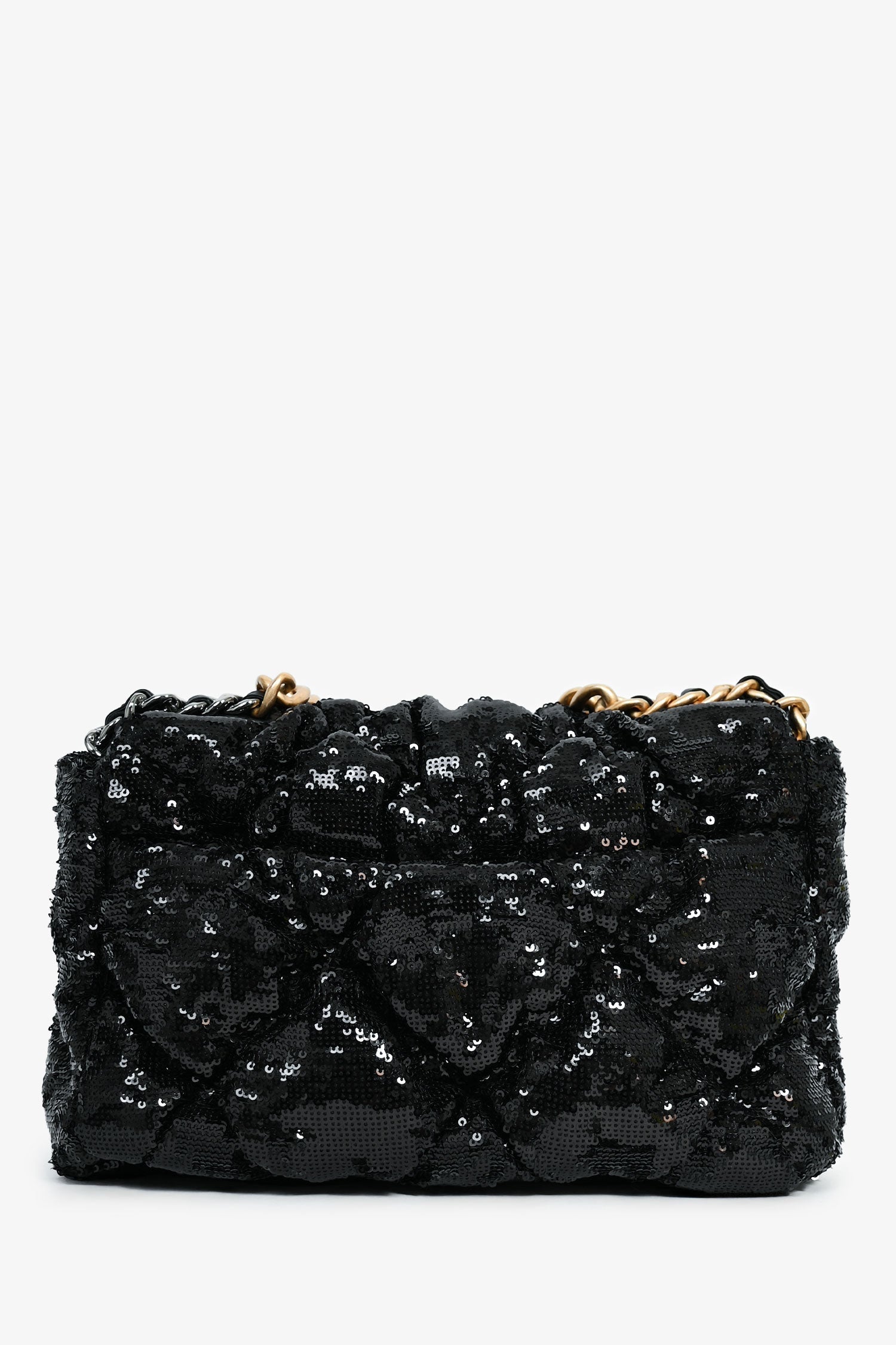 Chaneltm Black Sequin Tweed Large 19 Flap Bag