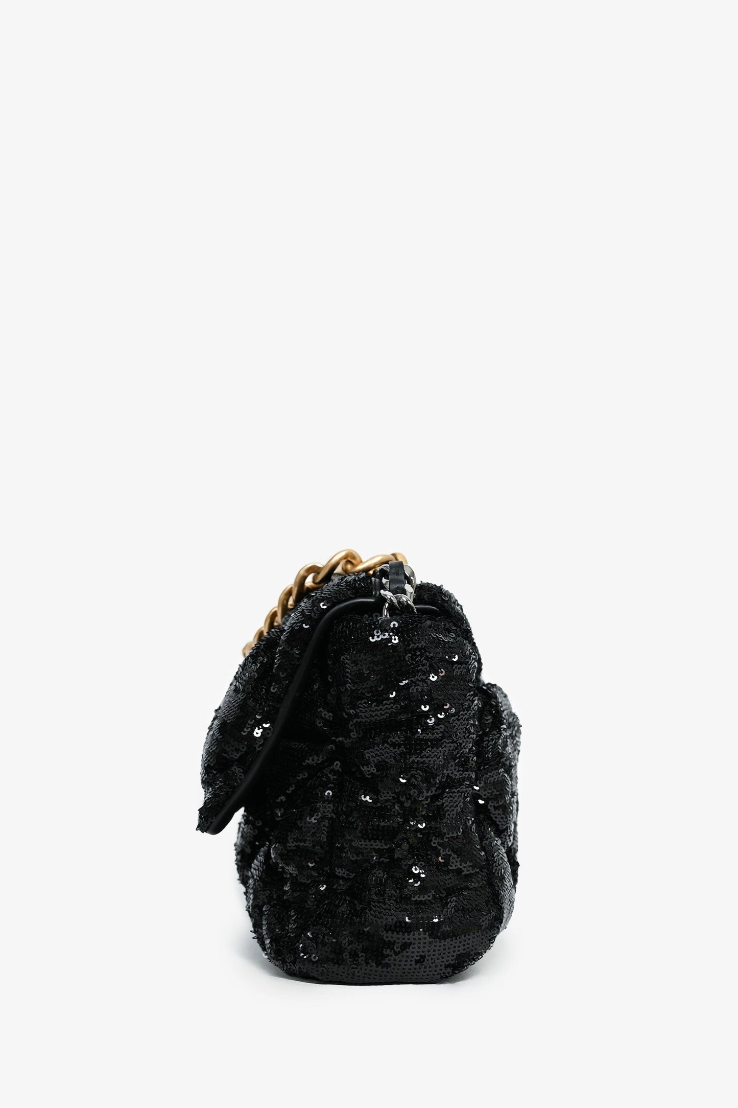 Chaneltm Black Sequin Tweed Large 19 Flap Bag