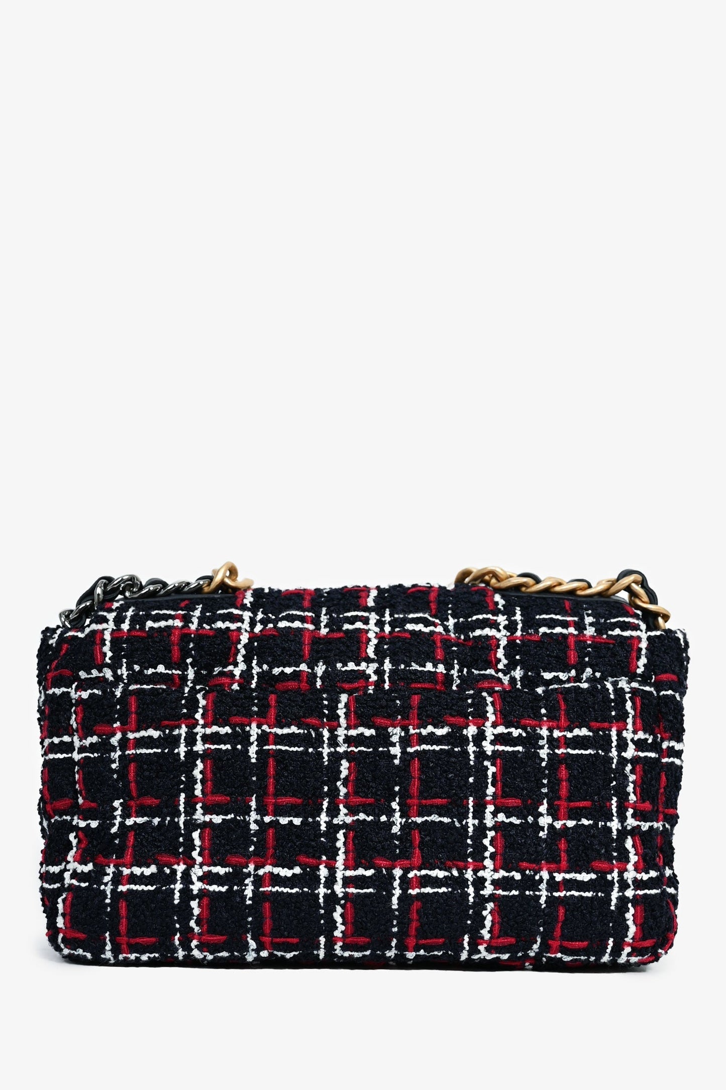 Chanel™ Black/Red/White Tweed Medium 19 Flap Shoulder Bag