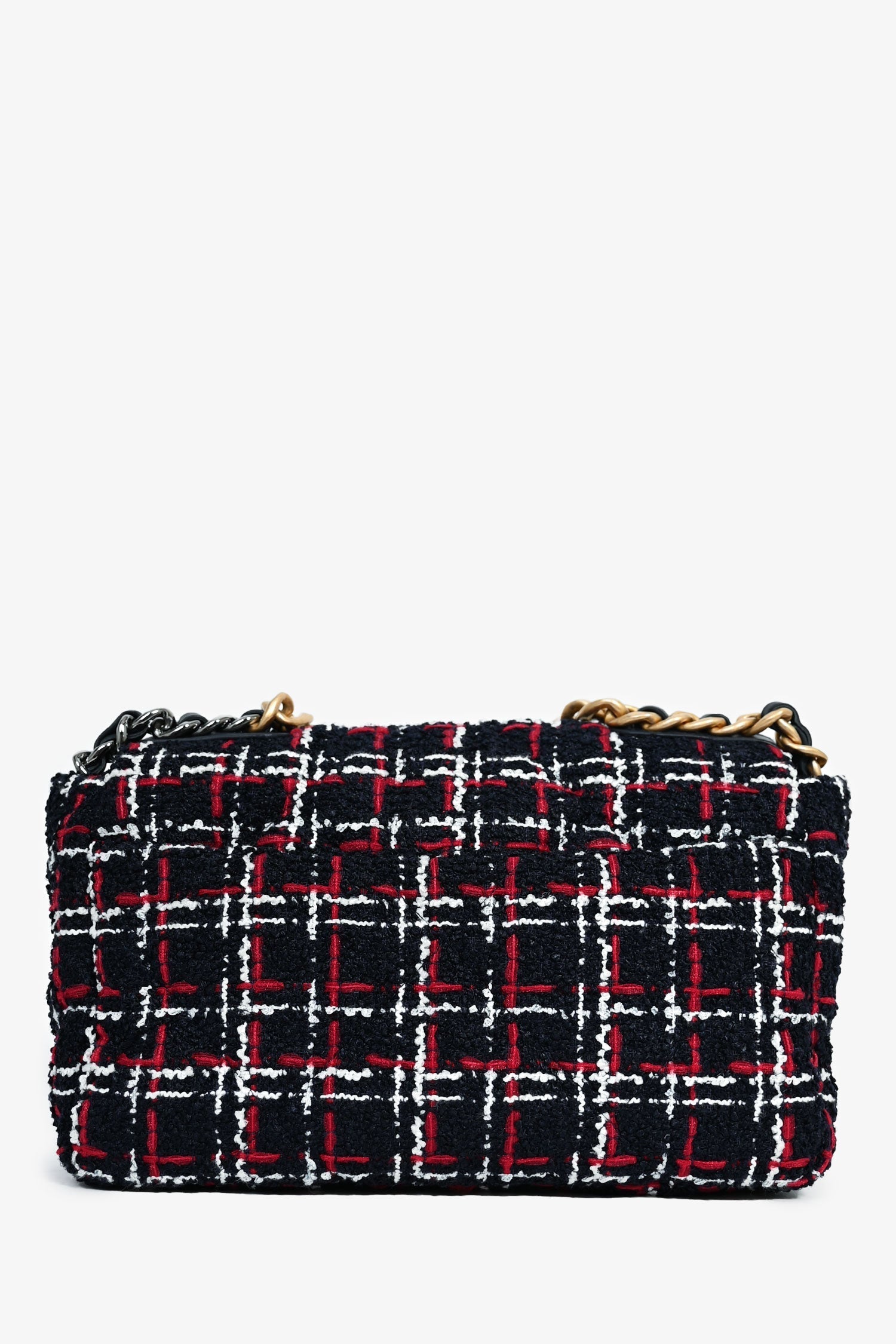 Chaneltm Black/red/white Tweed Medium 19 Flap Shoulder Bag