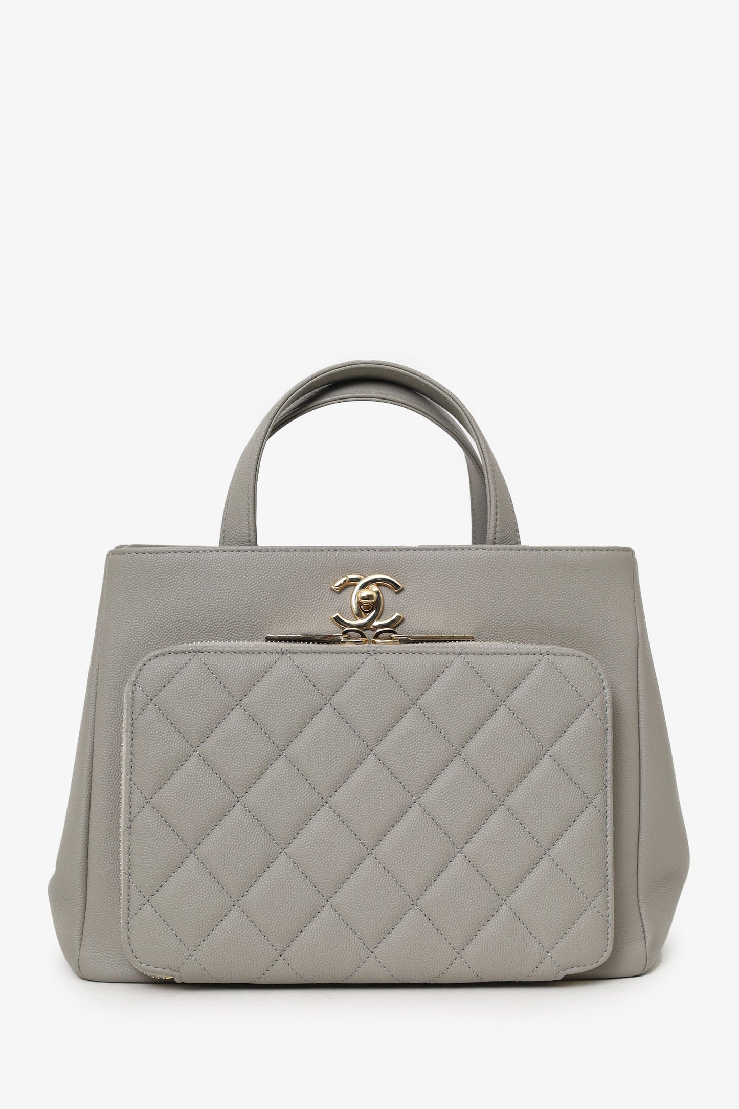 Chanel™ Grey Caviar Leather Quilted Small Business Affinity Shopping Tote