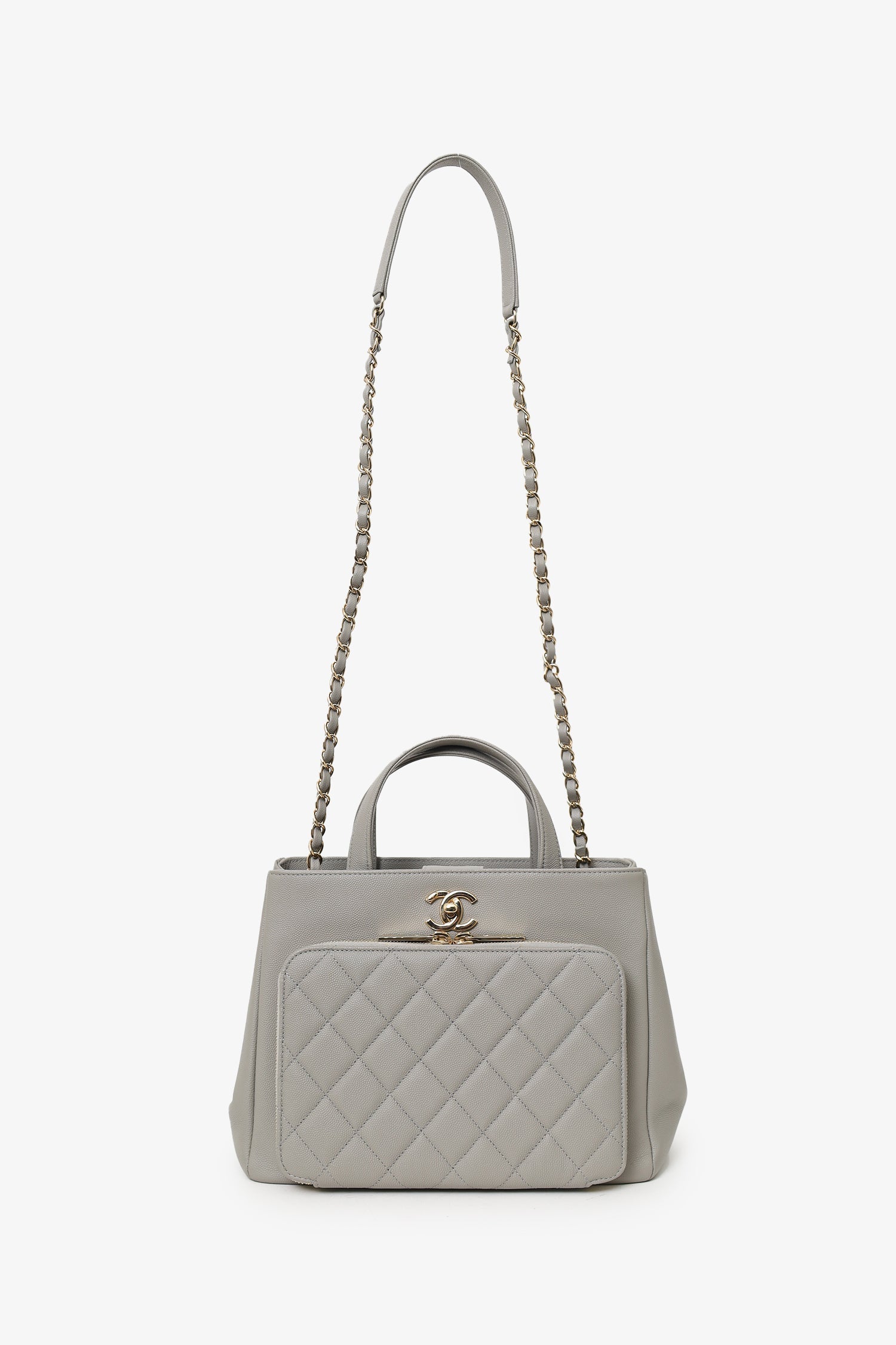 Chanel™ Grey Caviar Leather Quilted Small Business Affinity Shopping Tote