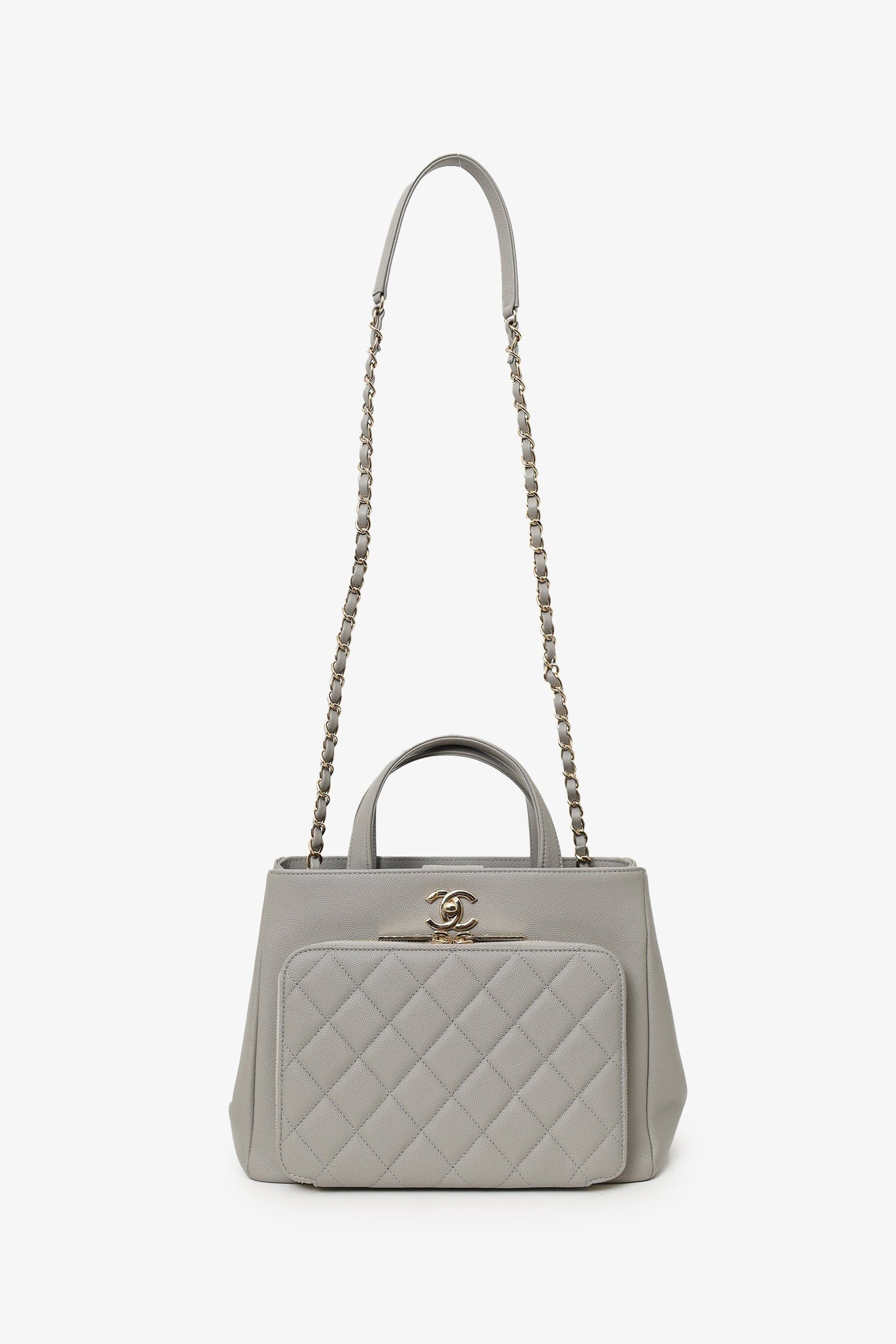 Chaneltm 2019 Grey Caviar Leather Quilted Small Business Affinity Shopping Keychain