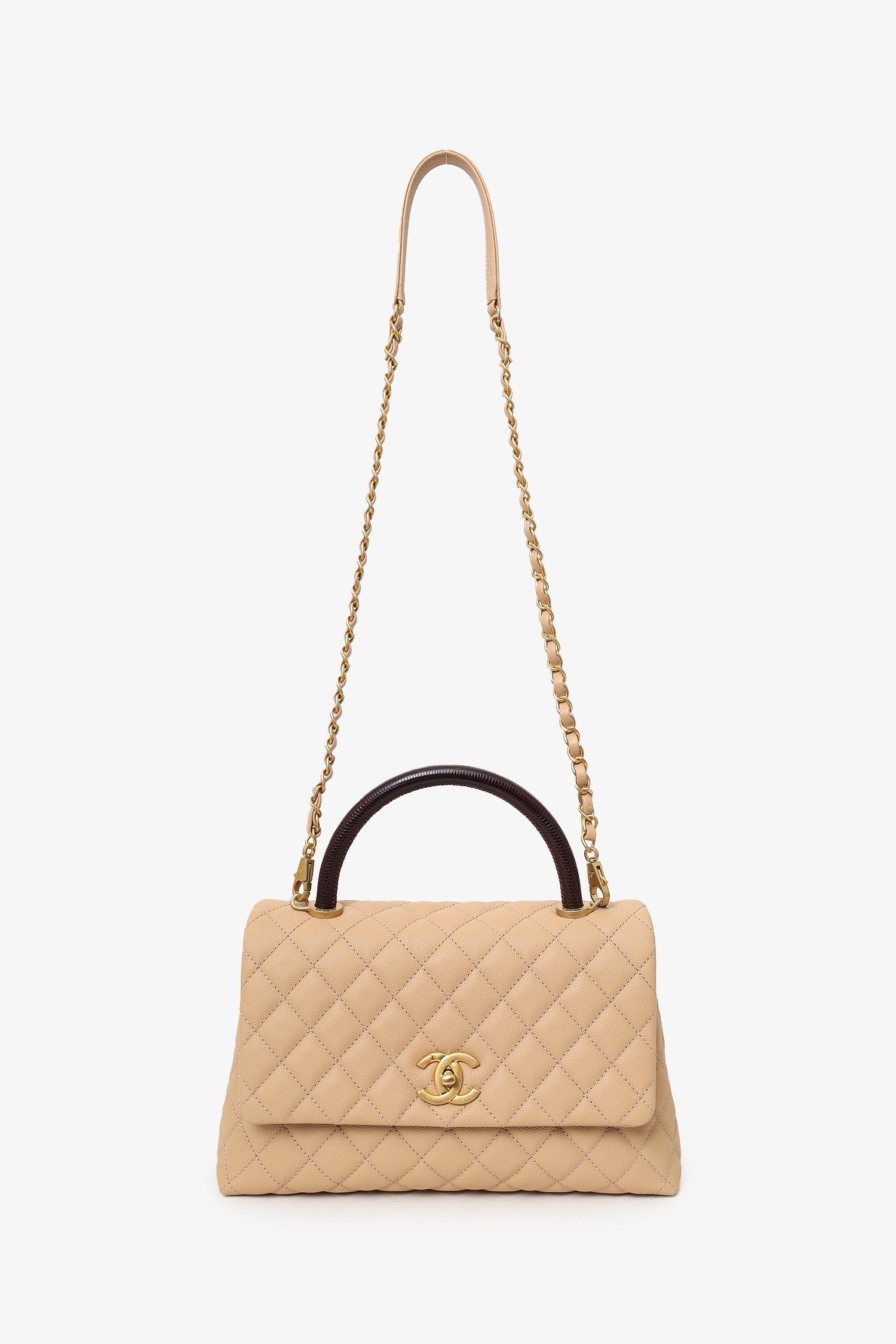 Chanel™ -20 Beige Caviar Leather Small Coco Handle With Strap Bag