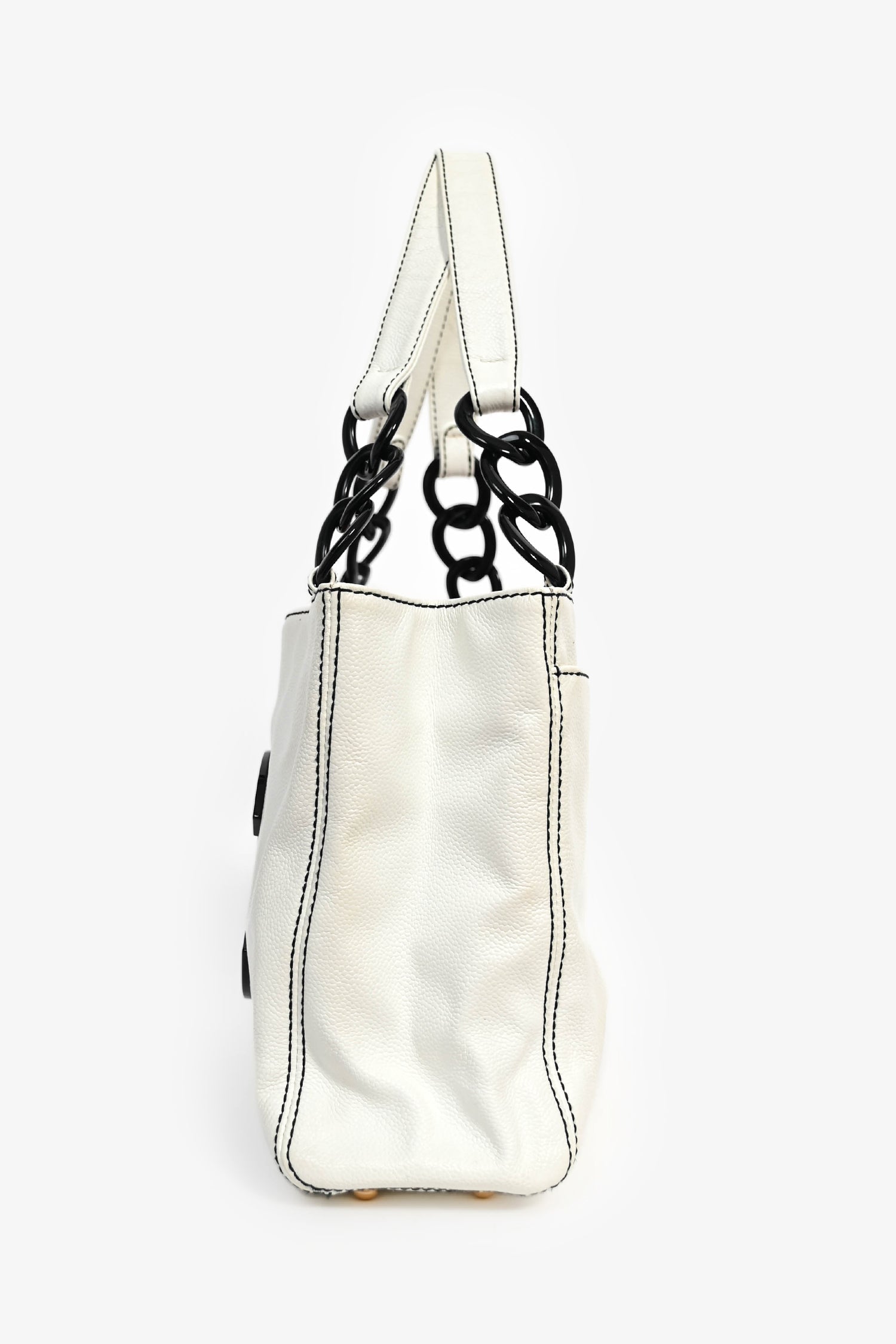 Chanel™ -05 White Caviar Leather Black Resin Cc Chain Link Tote Bag