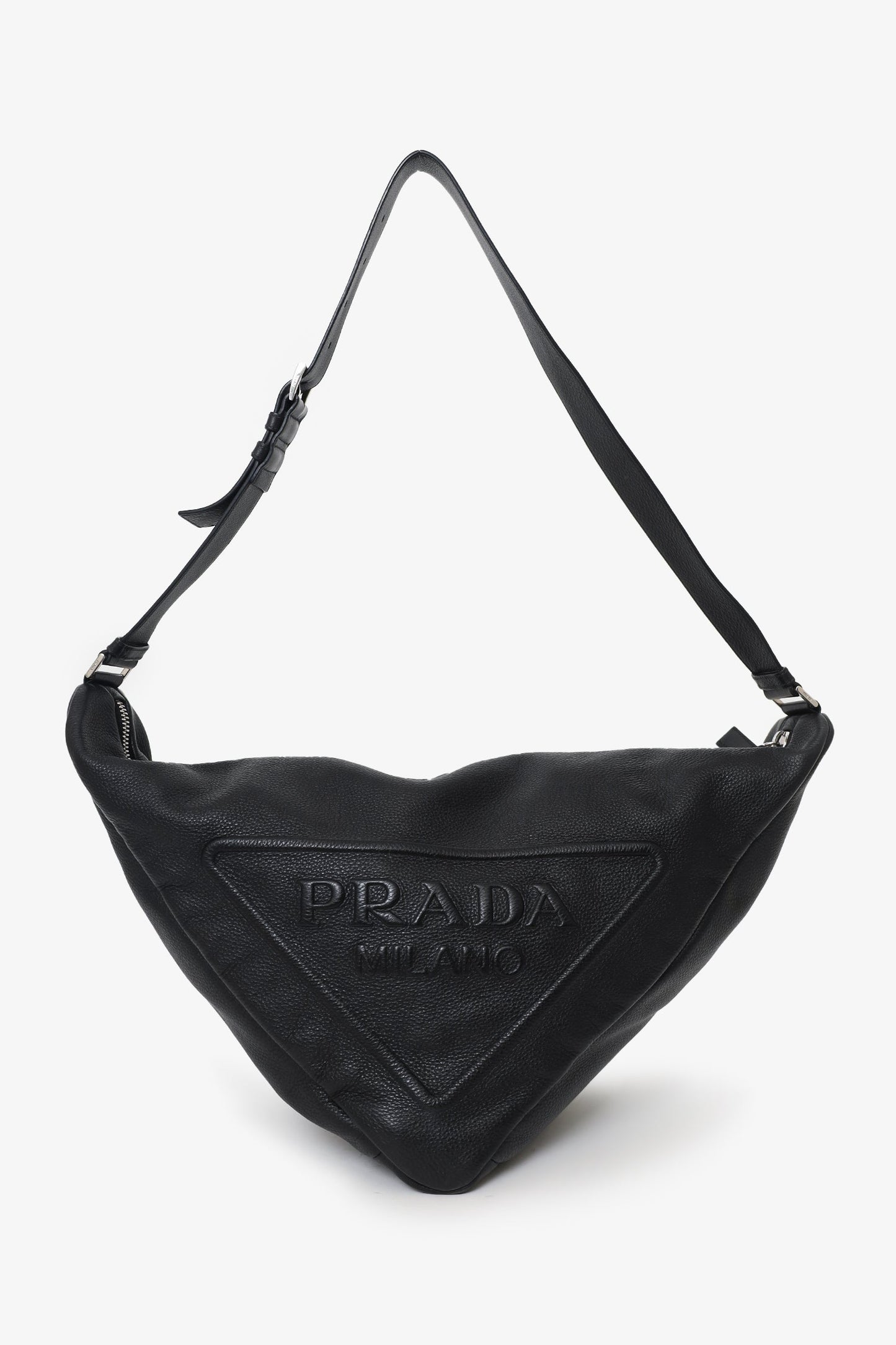 Prada Crossbody Bag Grained Triangle Sling Crossbody Leather Black Large