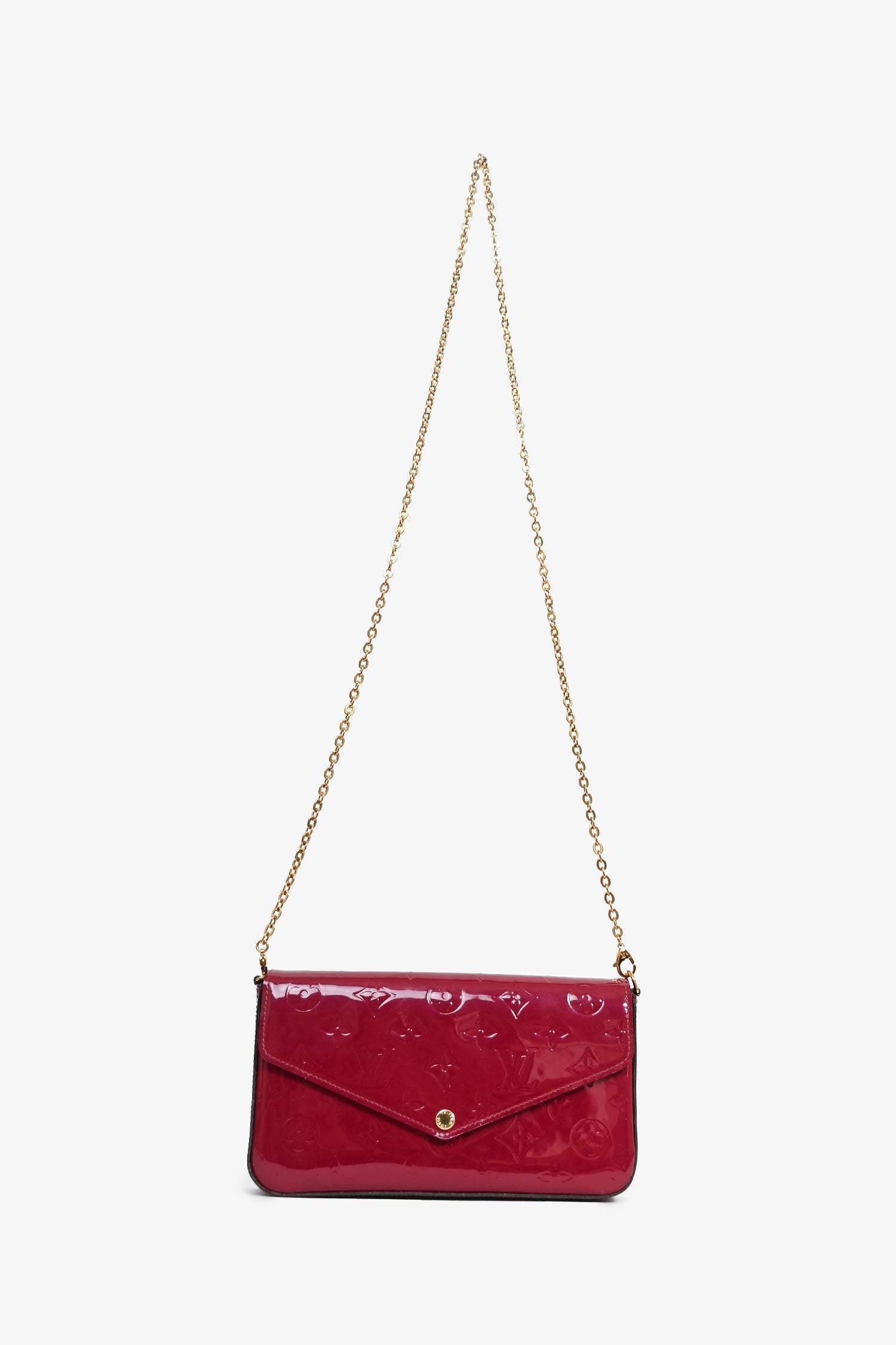 Louis Vuitton 2015 Burgundy Monogram Vernis 'Felecie' Pochette on Chain with Inserts