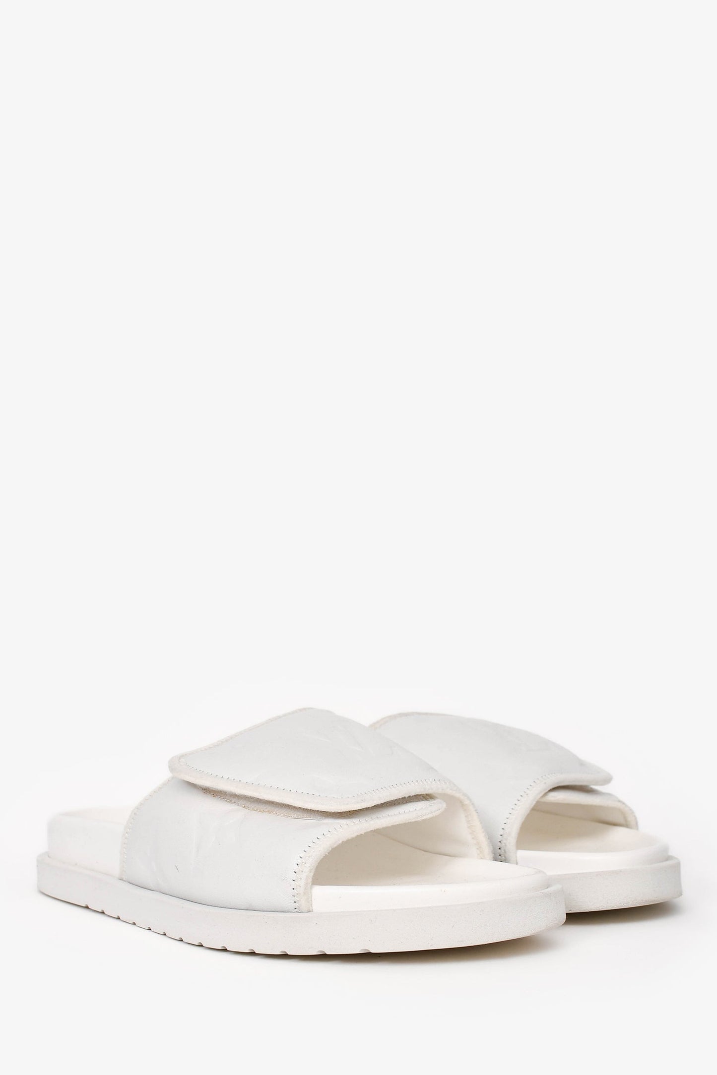 Louis Vuitton White Rubber/Leather Miami Slides Size 7 Mens Women Shoes