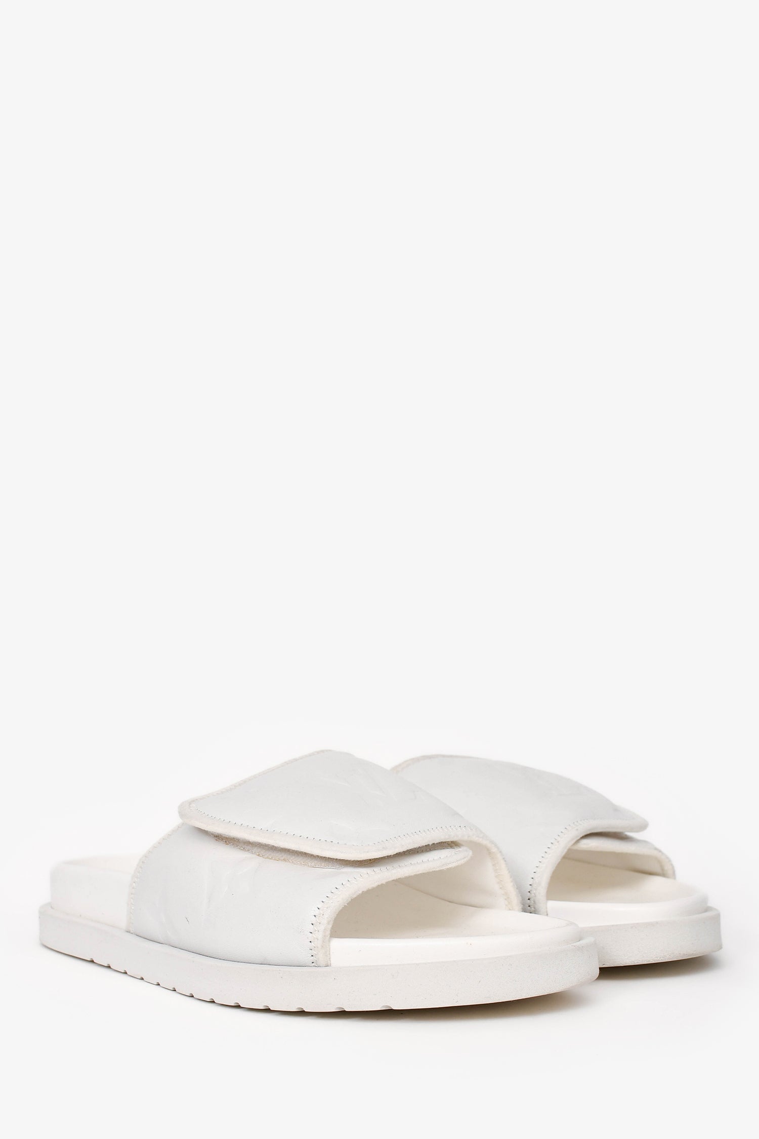 Louis Vuitton White Rubber/Leather Miami Slides Size 7 Mens Women Shoes