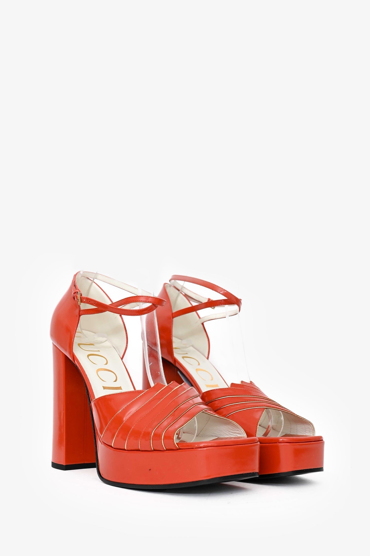Gucci Orange Leather Platform Heels Size 41