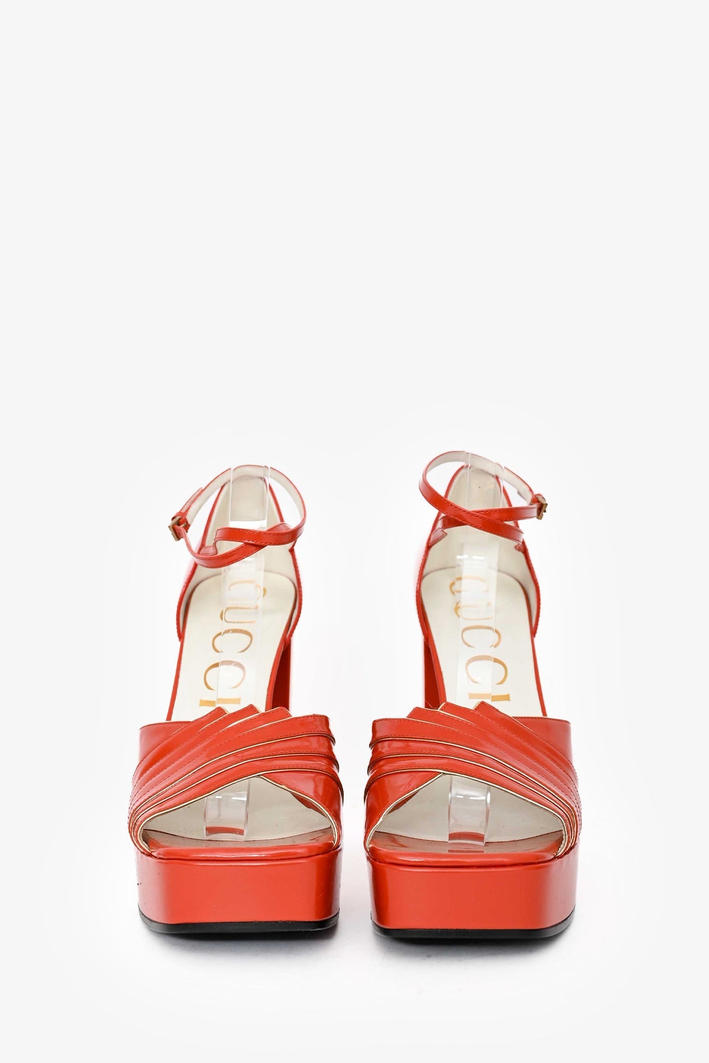 Gucci Orange Leather Platform Heels Size 41